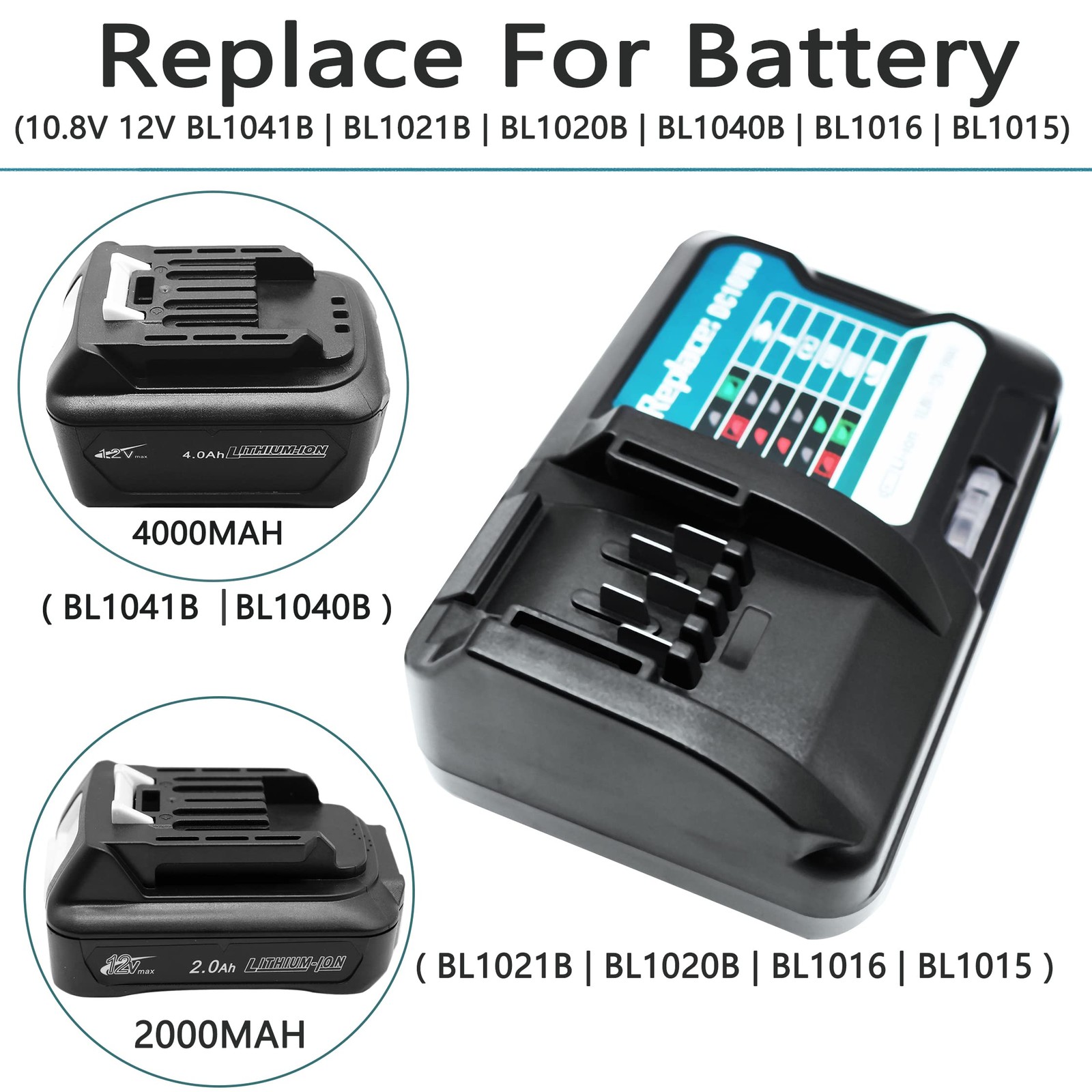 Qczred 2X 12V 2.0 Ah Bl1021B Battery Dc10Wd Charger Replace For Makita Bl1016