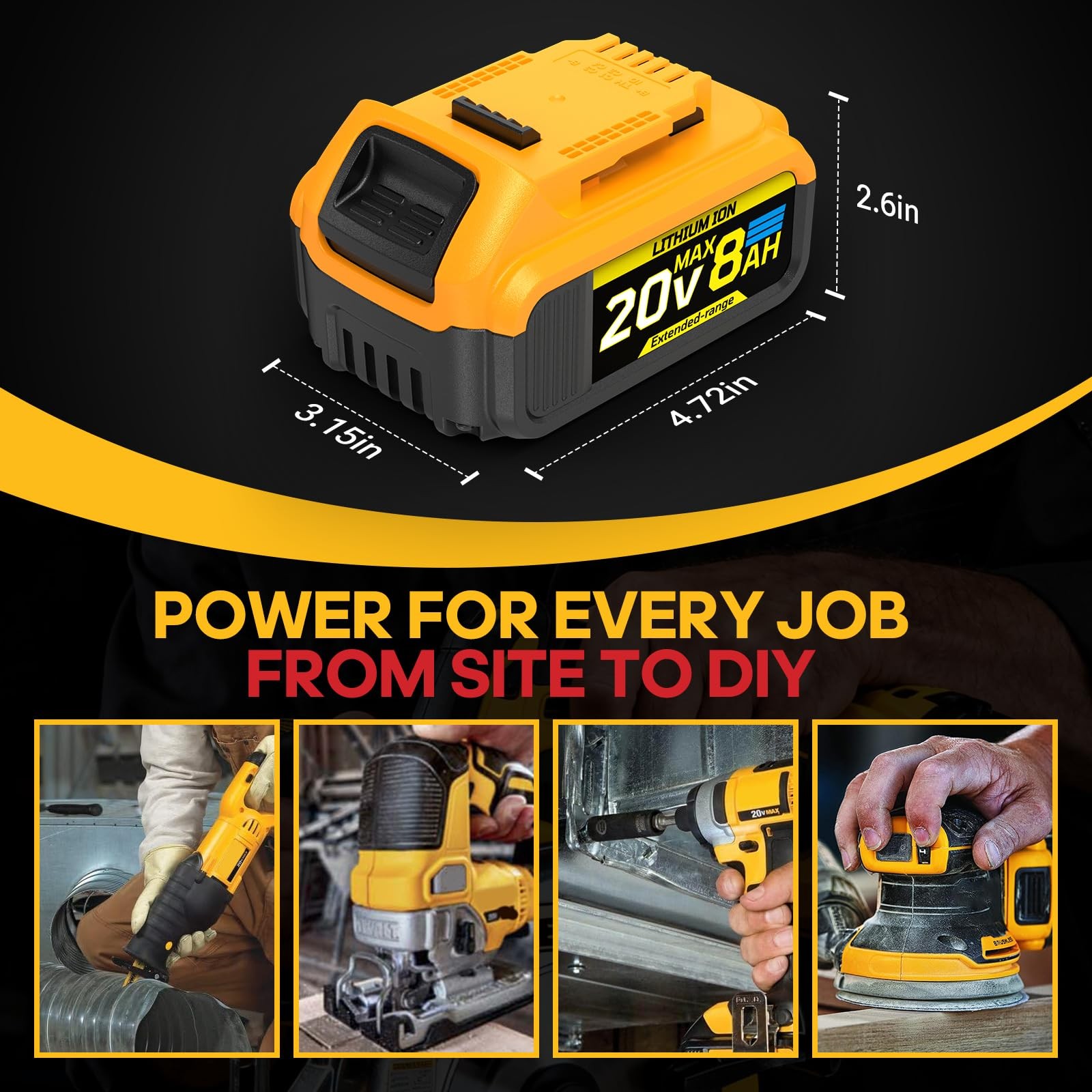 Velgonyx 8Ah Replacement Compatible For Dewalt 20V Max Battery High Capacity