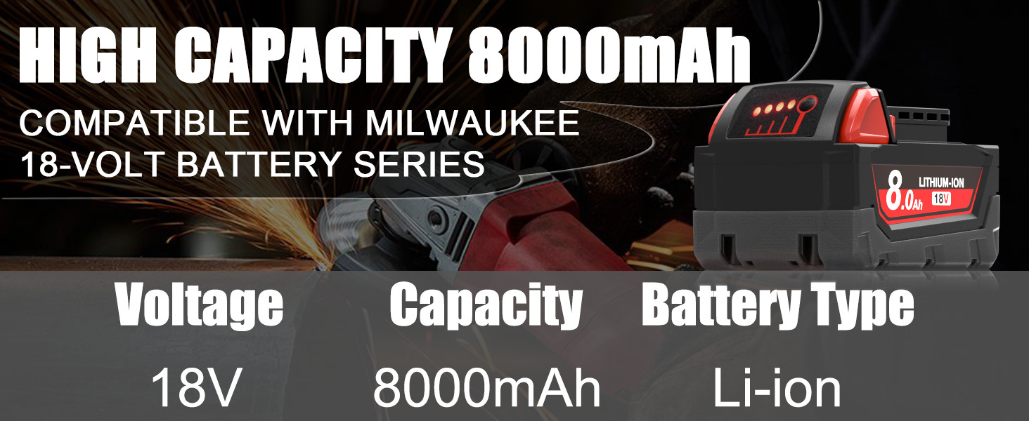 2PACK For Milwaukee For M18 Lithium 8.0AH Extended Capacity Battery 48-11-1860