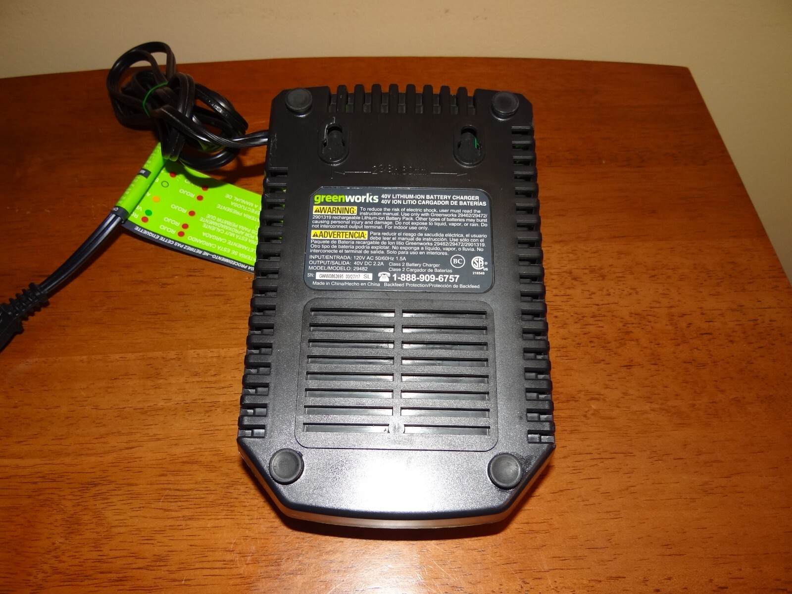 Genuine GreenWorks 29482 40V Lithium-Ion Battery Charger – TESTED/WORKS