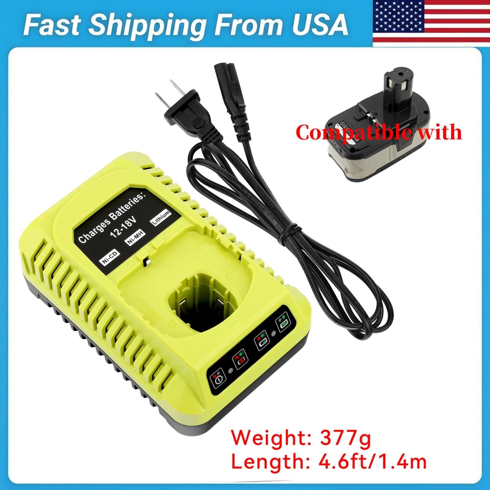 Charger for Ryobi 18V MAX One+ Battery P100 P102 P103 P105 P107 P108 1400670
