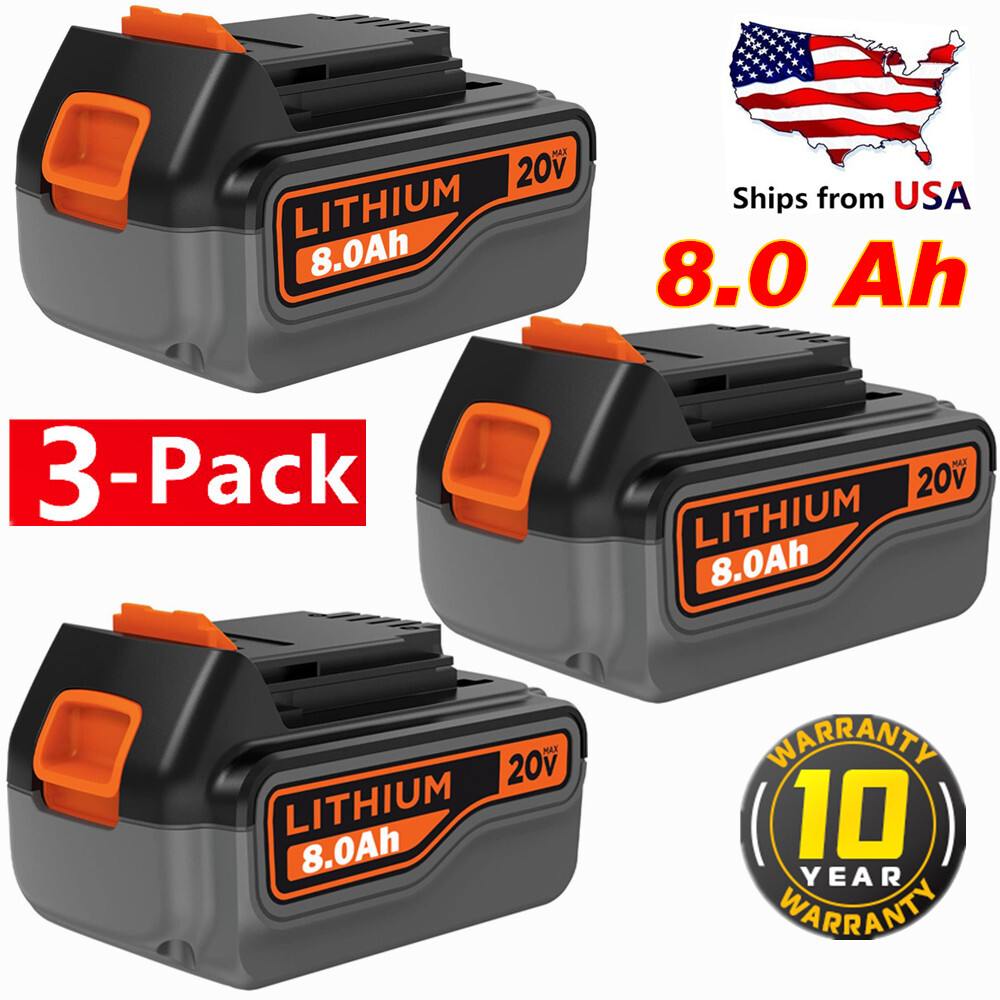 20V Max 8.0Ah Lithium Ion Battery Pack FOR BLACK + DECKER LB2X4020 LBXR20 LBX20
