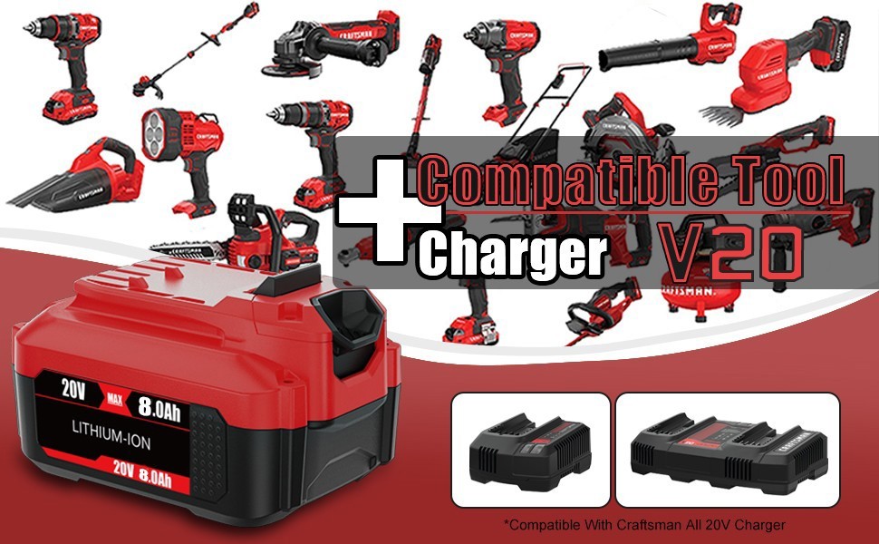 1/2X Battery/Charger For Craftsman 20V V20 3.0Ah Li-ion CMCB201 CMCB204 CMCB202