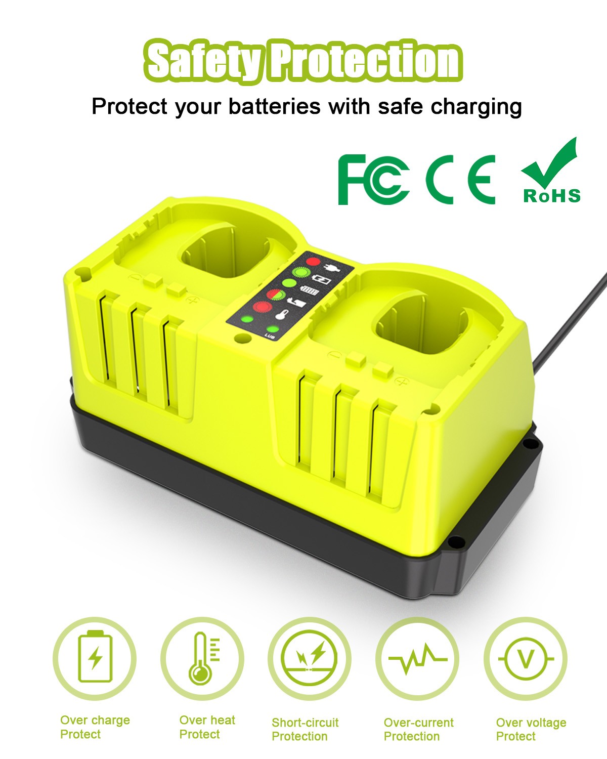 Portable Dual Ports Fast Charger Replace P117 for Ryobi 18V Battery P107 P108
