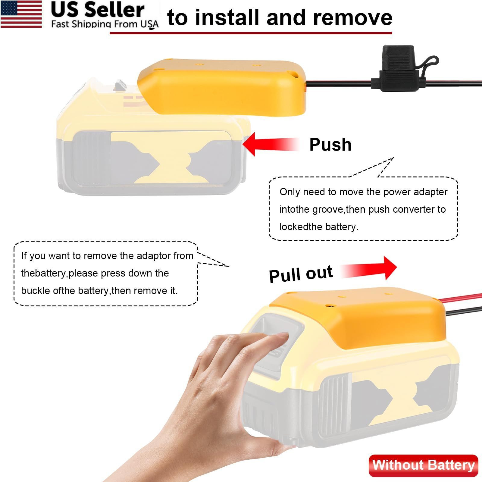 20V to 12V Step Down Converter for Dewalt Battery, With 30A Fuse and Switch