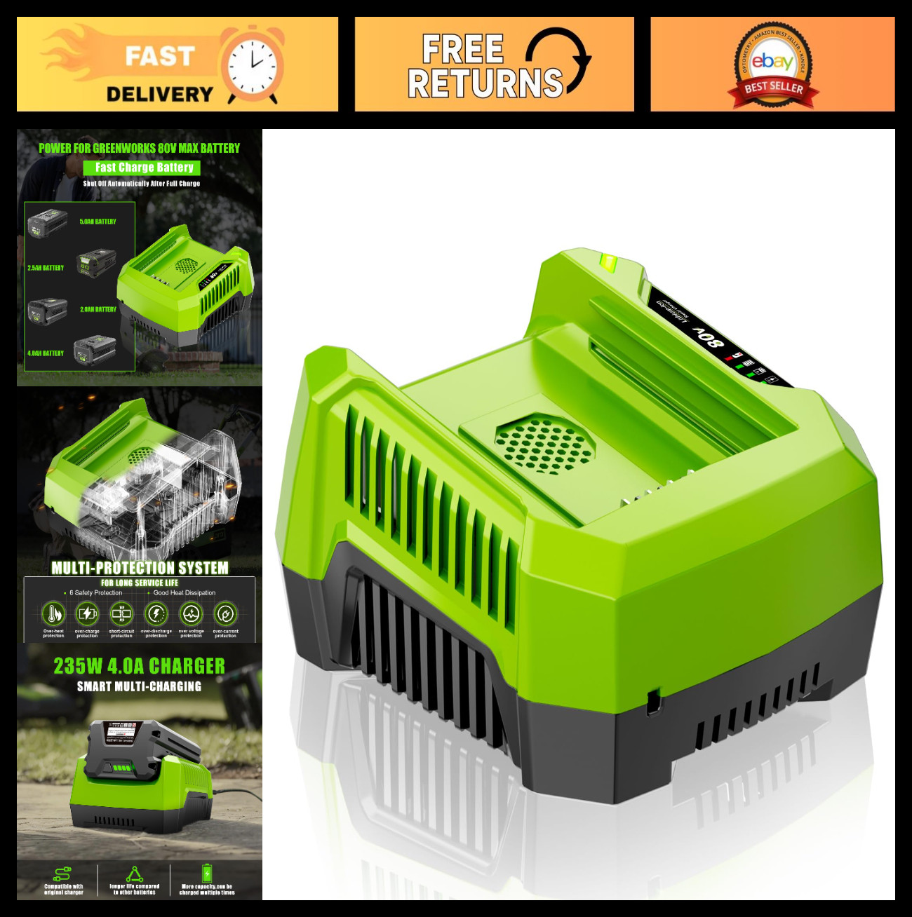 4.0A Rapid Charger for 80V Lithium-Ion Batteries – Compatible with GCH8040, GCH8