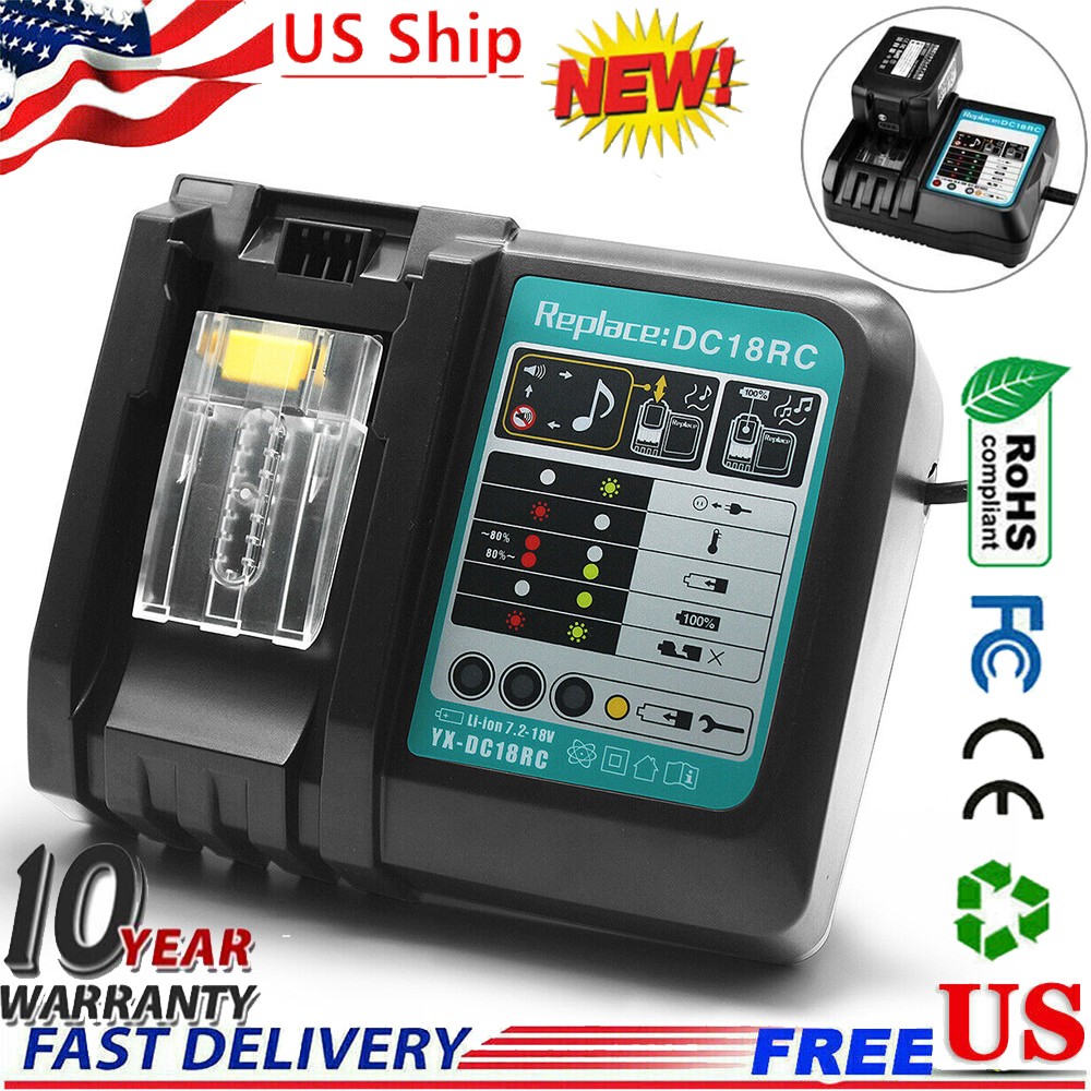 Rapid Battery Charger for Makita DC18RC 14.4V-18V LXT BL1830 BL1450 Lithium-Ion