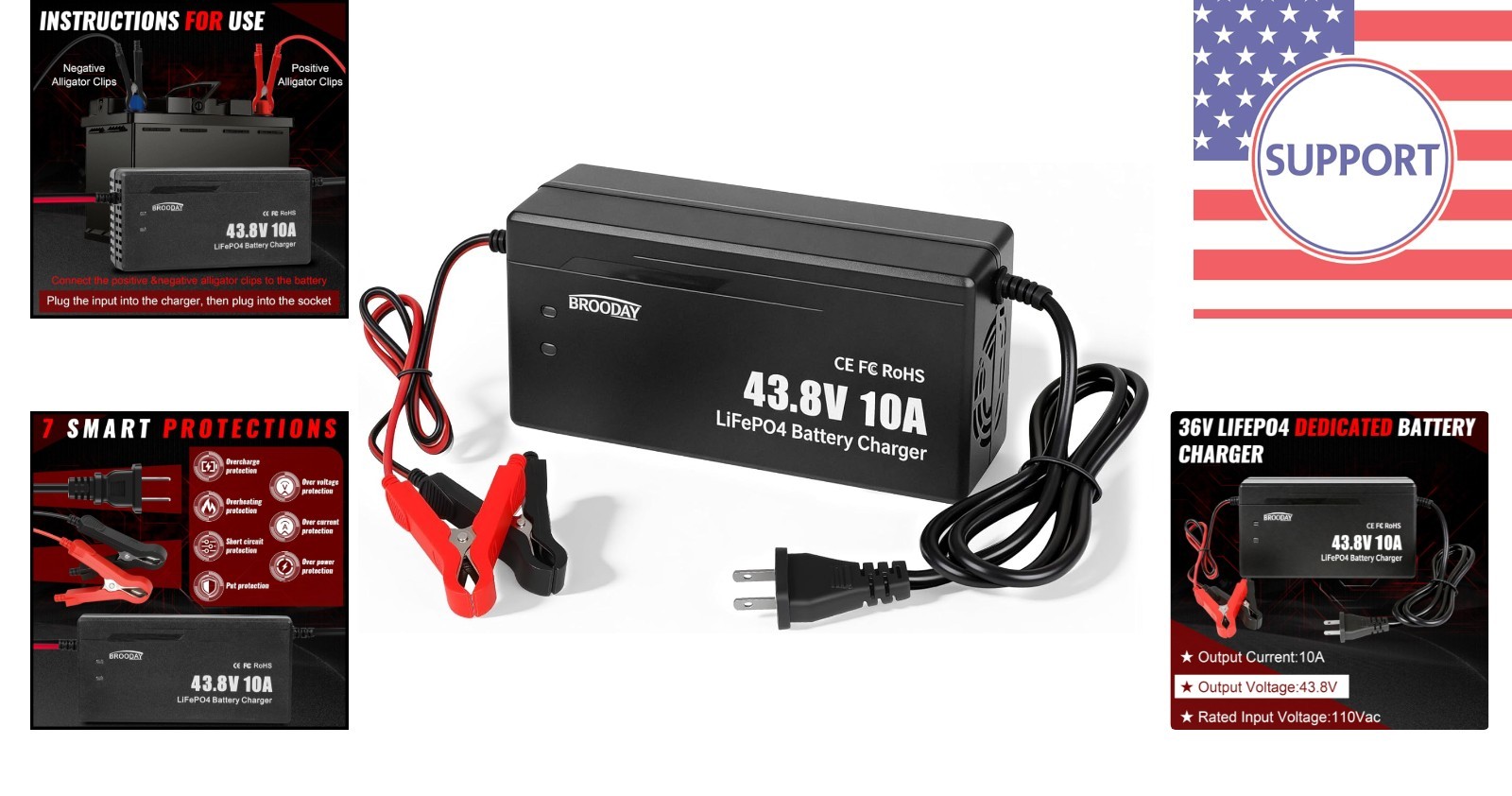 43.8V Fast Charging Lithium Battery Charger – 10A Safety Protection Included