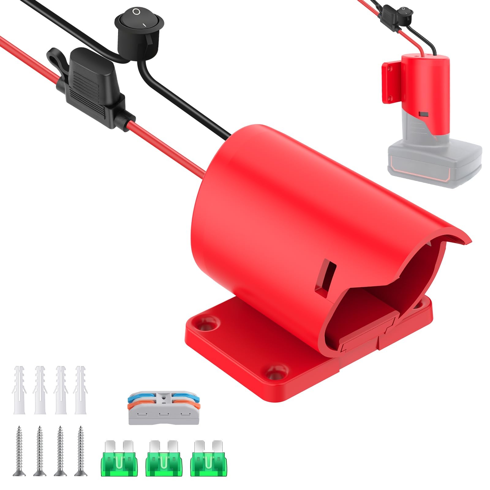 KOEZEOI Power Wheel Adapter for Milwaukee M12 Battery 1-Pack with switch, Red