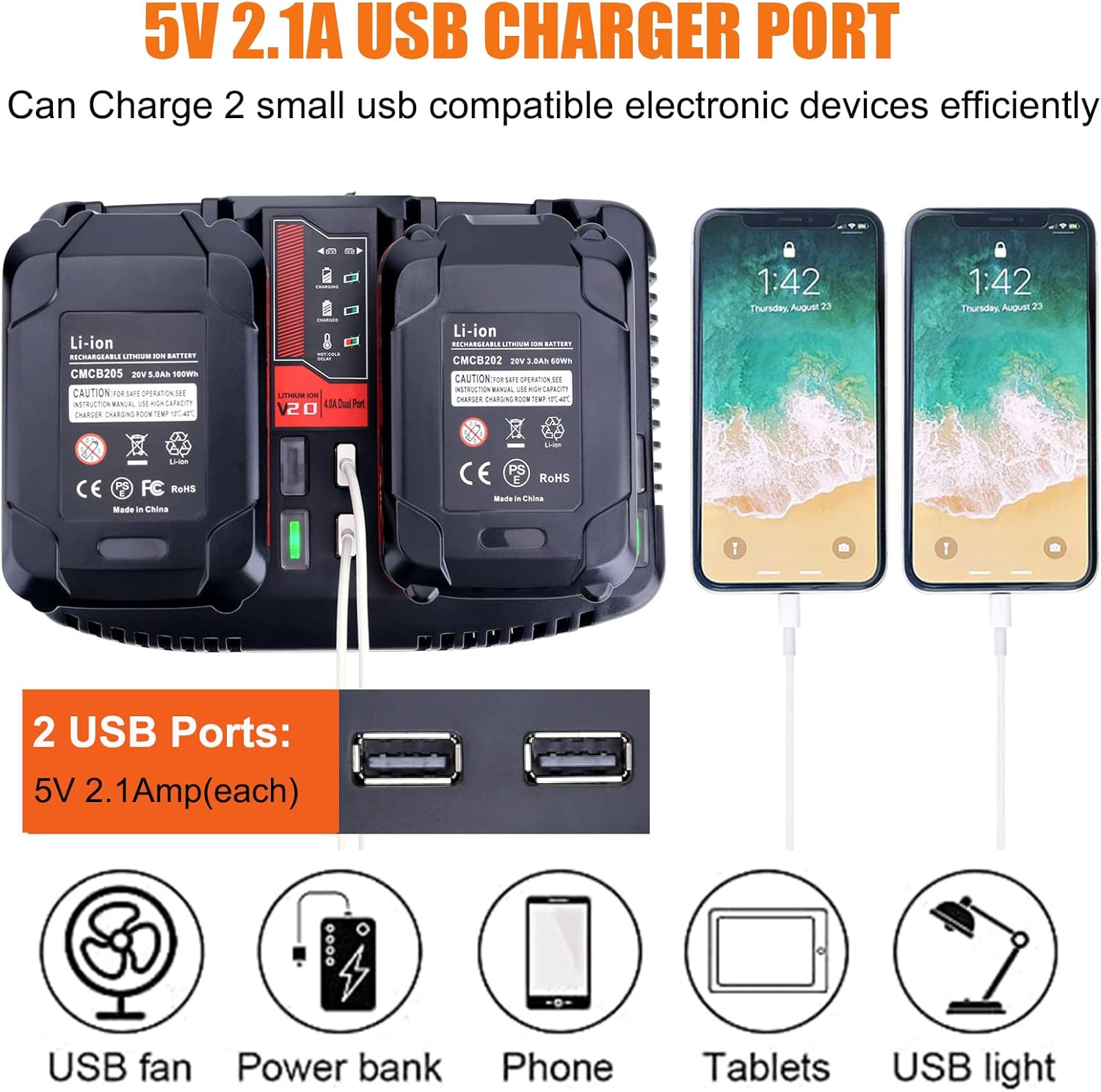 CMCB124 Dual Port V20 Battery Fast Charger Replacement for Craftsman 20V MAX V20
