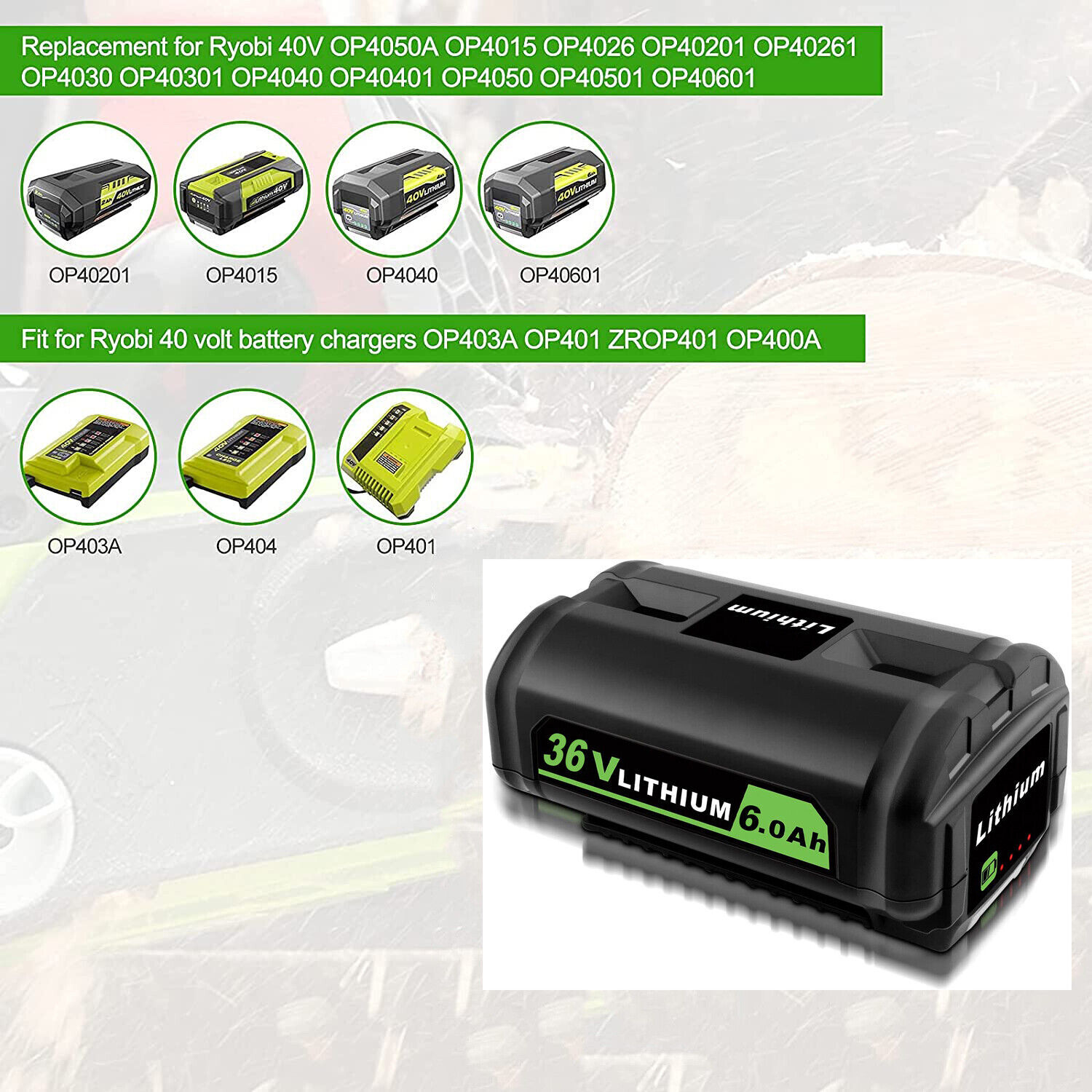 1/2X Battery/Charger For Ryobi 40V With LED Lithium-Ion 40-Volt OP406VNM OP40602