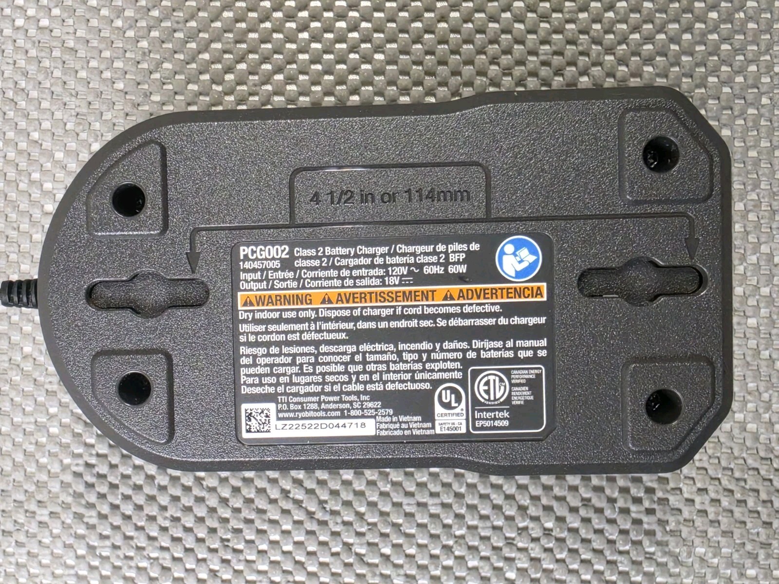 Ryobi PCG002 18V ONE+ Lithium-Ion Charger with Genuine Ryobi PBP005 4Ah Battery