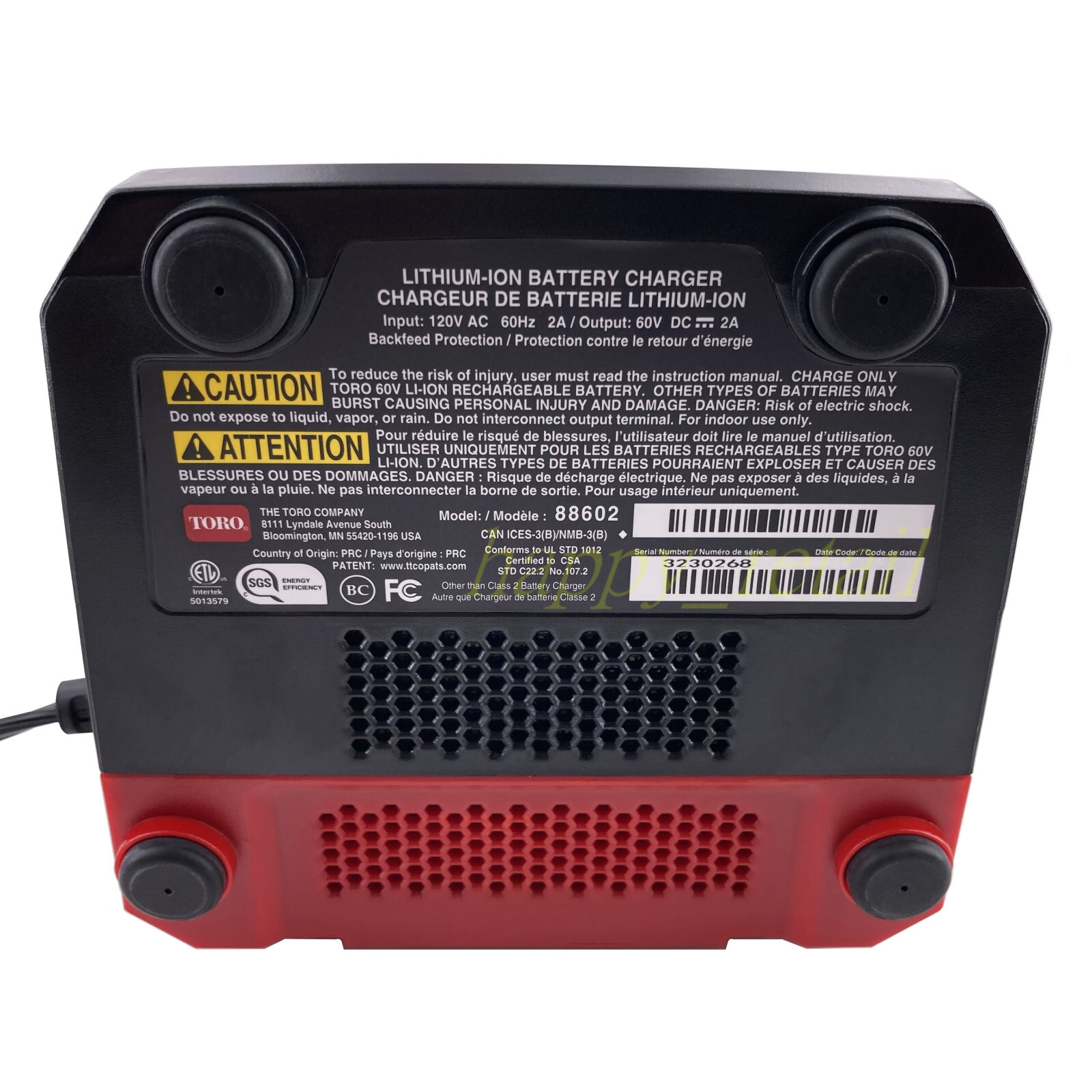 OEM Charger 88602 For Toro Flex-Force Power System 60V Battery 88620 88625 88675