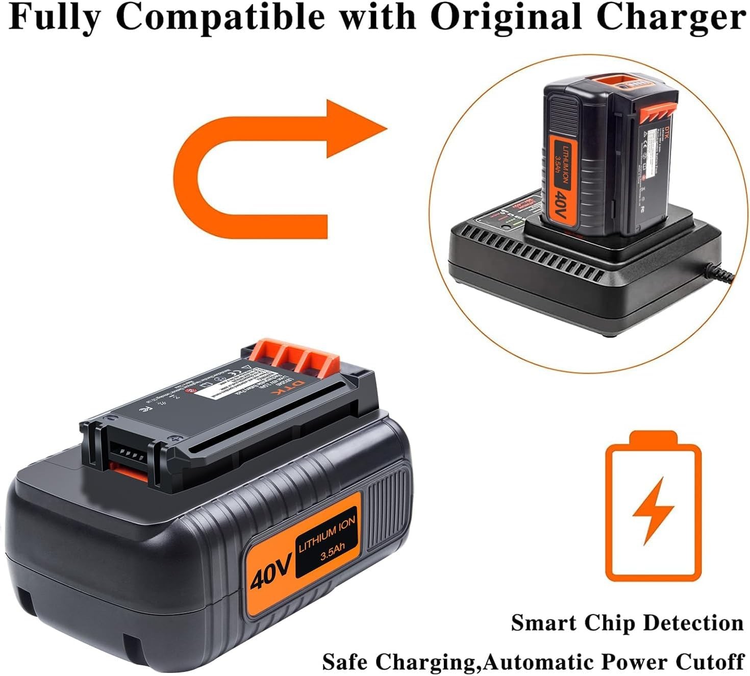 DTK 3.5Ah Replacement Battery for Black and Decker 40V 2 Pack LBXR36 LBX2040