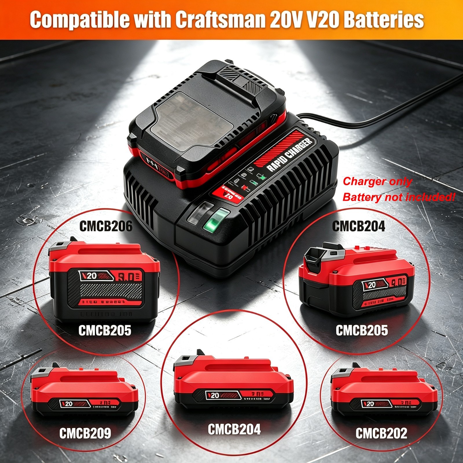 4A Rapid Charging Station Compatible with Craftsman 20V V20 CMCB104 Fast Charger