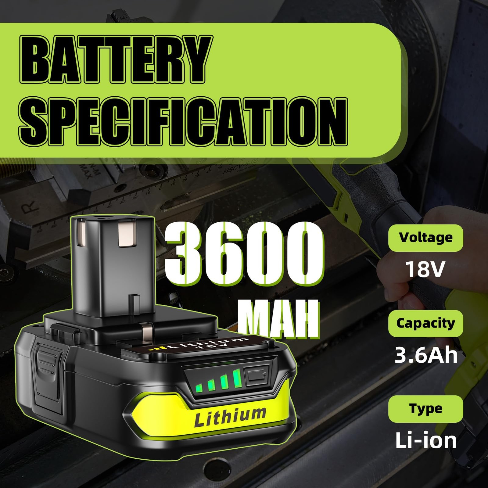 Vinida 2-Pack 3.6Ah Batteries Replacement For Ryobi 18V Battery P102 P103 P104