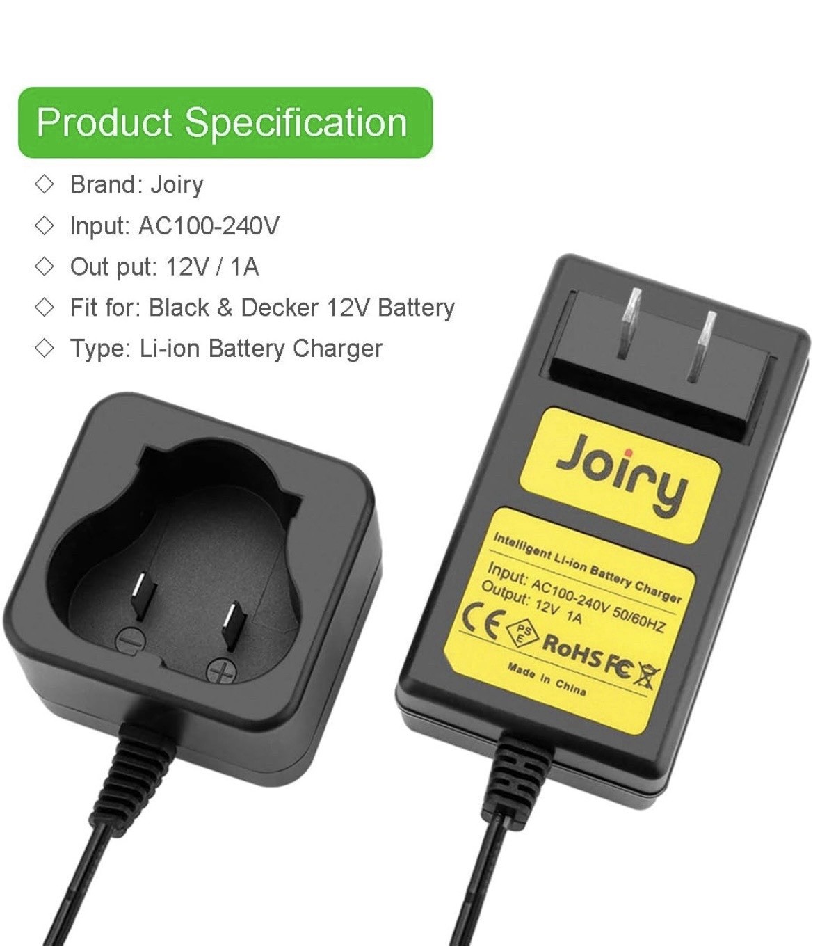 Joiry 12V Li-ion Battery Charger Compatible with Black and Decker BL1110 BL1310