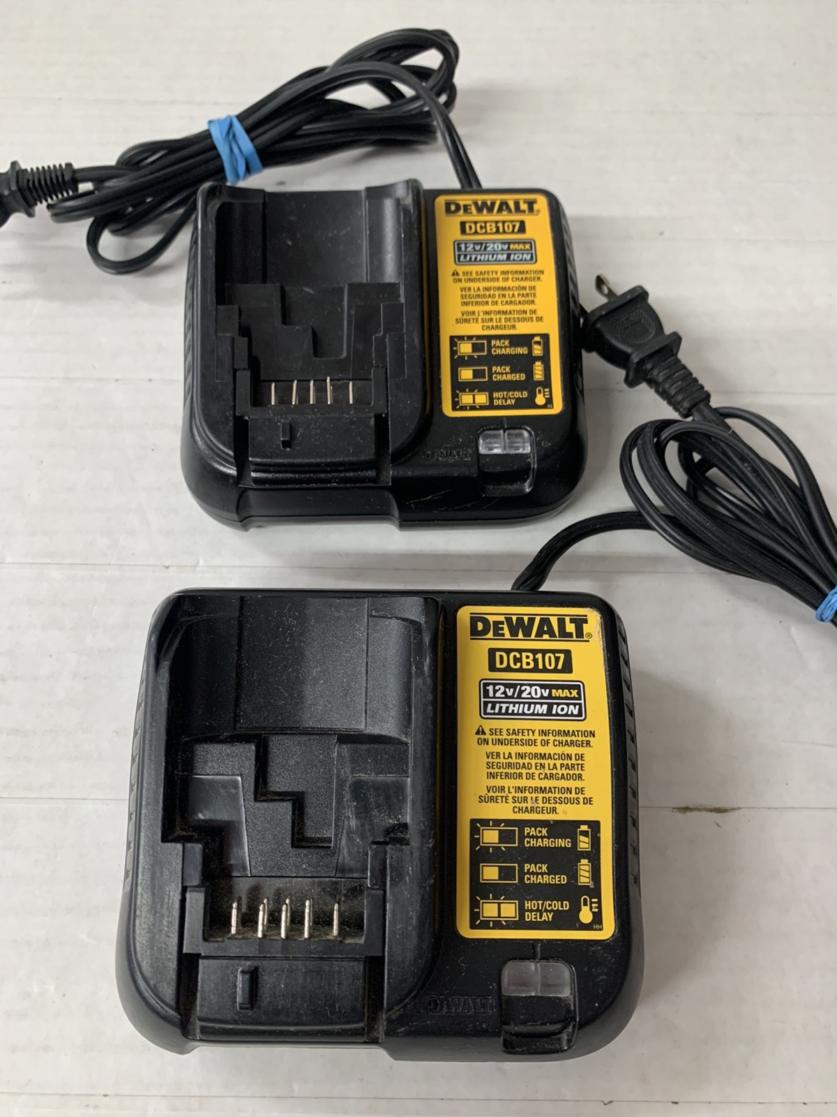 Lot of 2 Genuine DeWalt DCB107 12 Volt & 20 Volt Max Li-Ion Battery Chargers