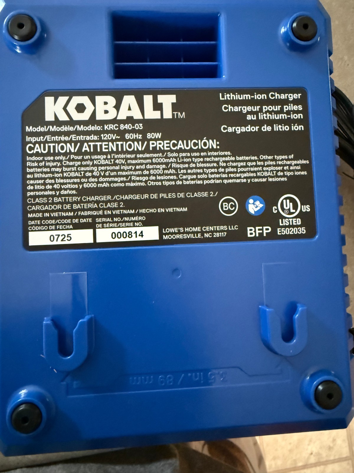 NEW- Kobalt 40 Volt MAX Lithium-Ion Battery Charger – Charger Only