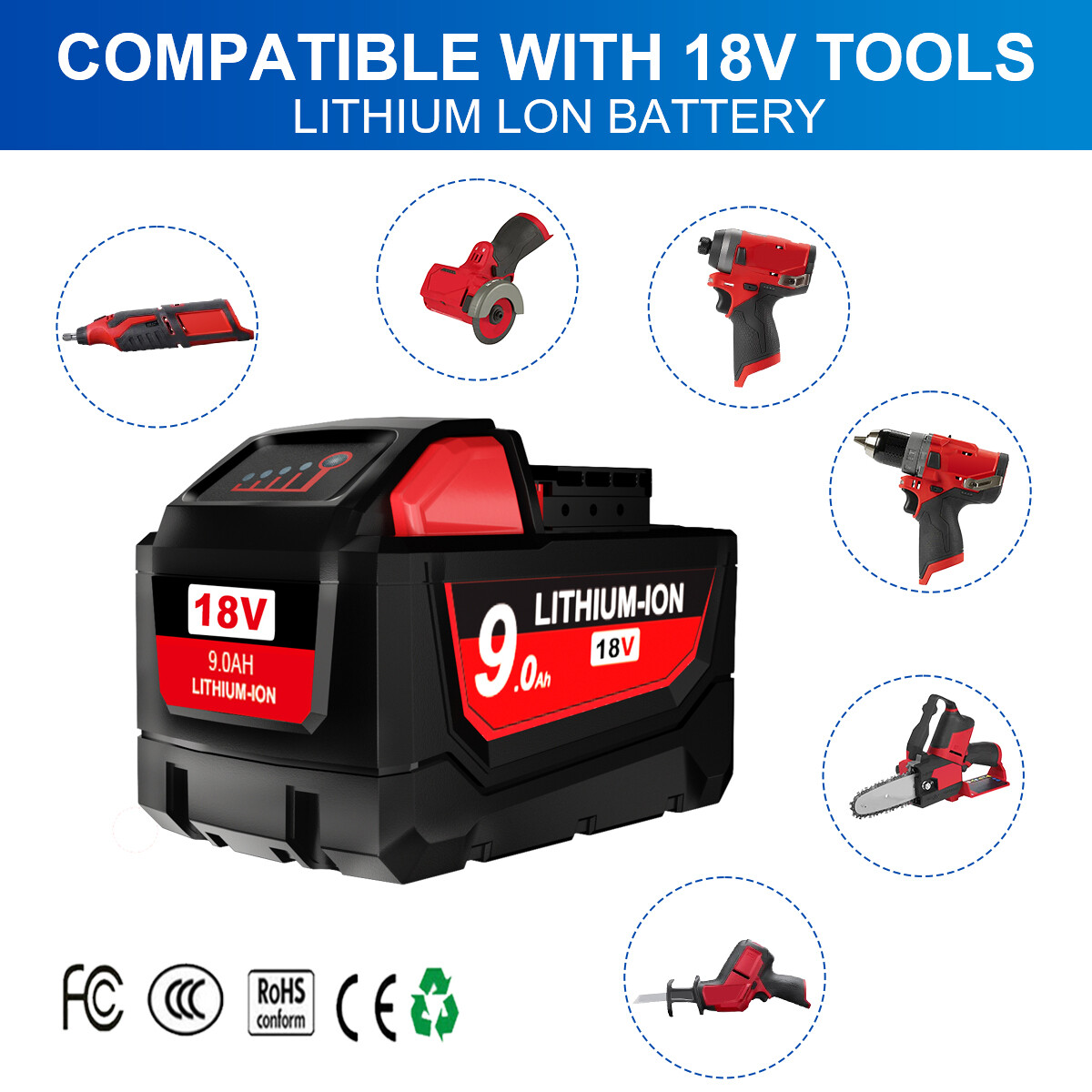 2pcs For Milwaukee For M18 Lithium 9.0AH Extended Capacity Battery 48-11-1890