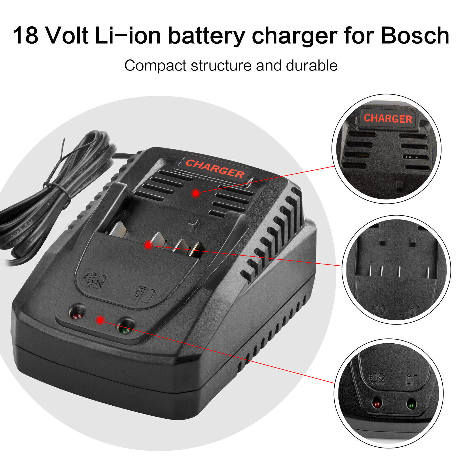 Battery Charger for Bosch 18V 14.4V Li-ion Battery BC660 GAL1860CV AL1820CV USPS