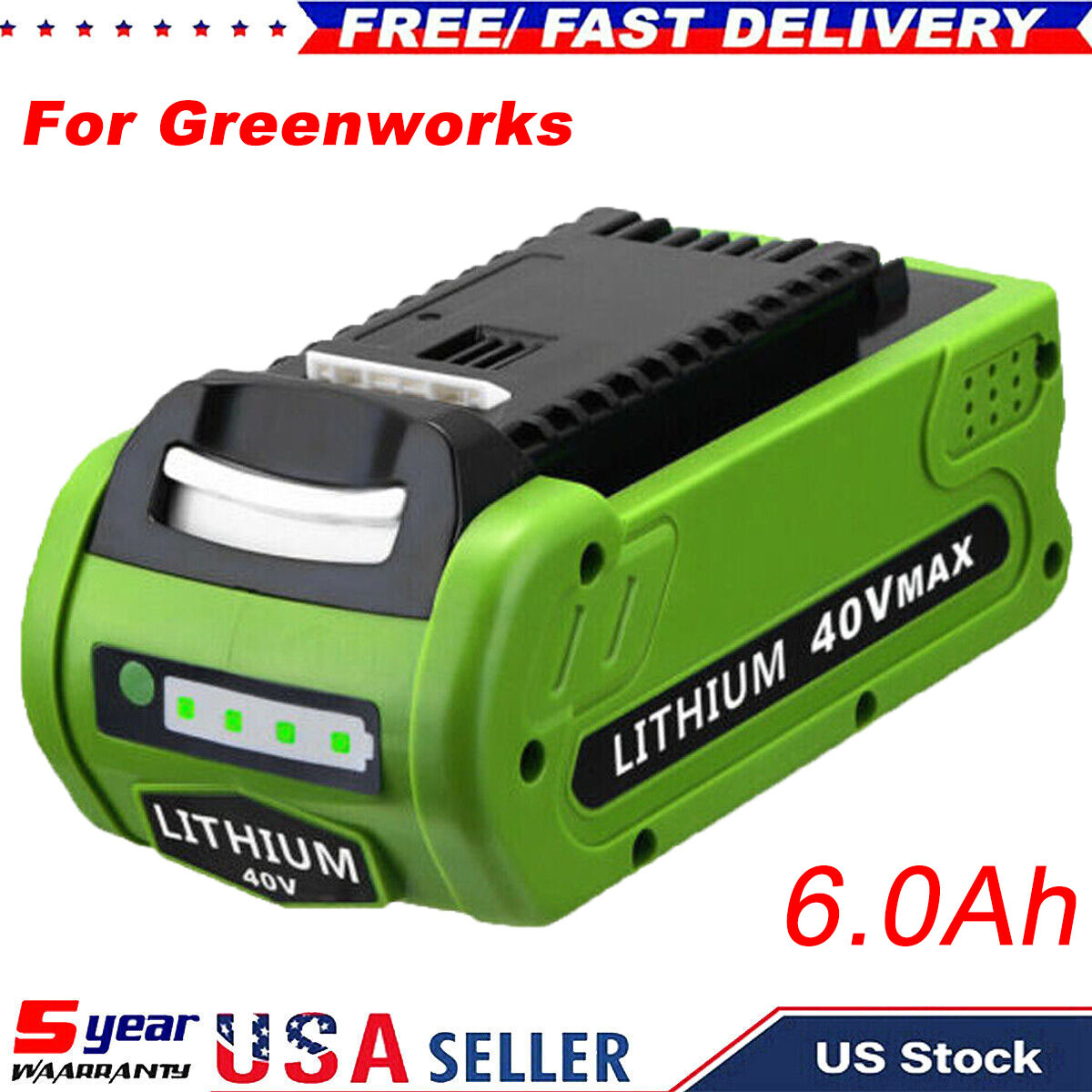 6.0Ah For Greenworks 40V Lithium G-MAX Battery 29462 29482 29252 29472 Cordless