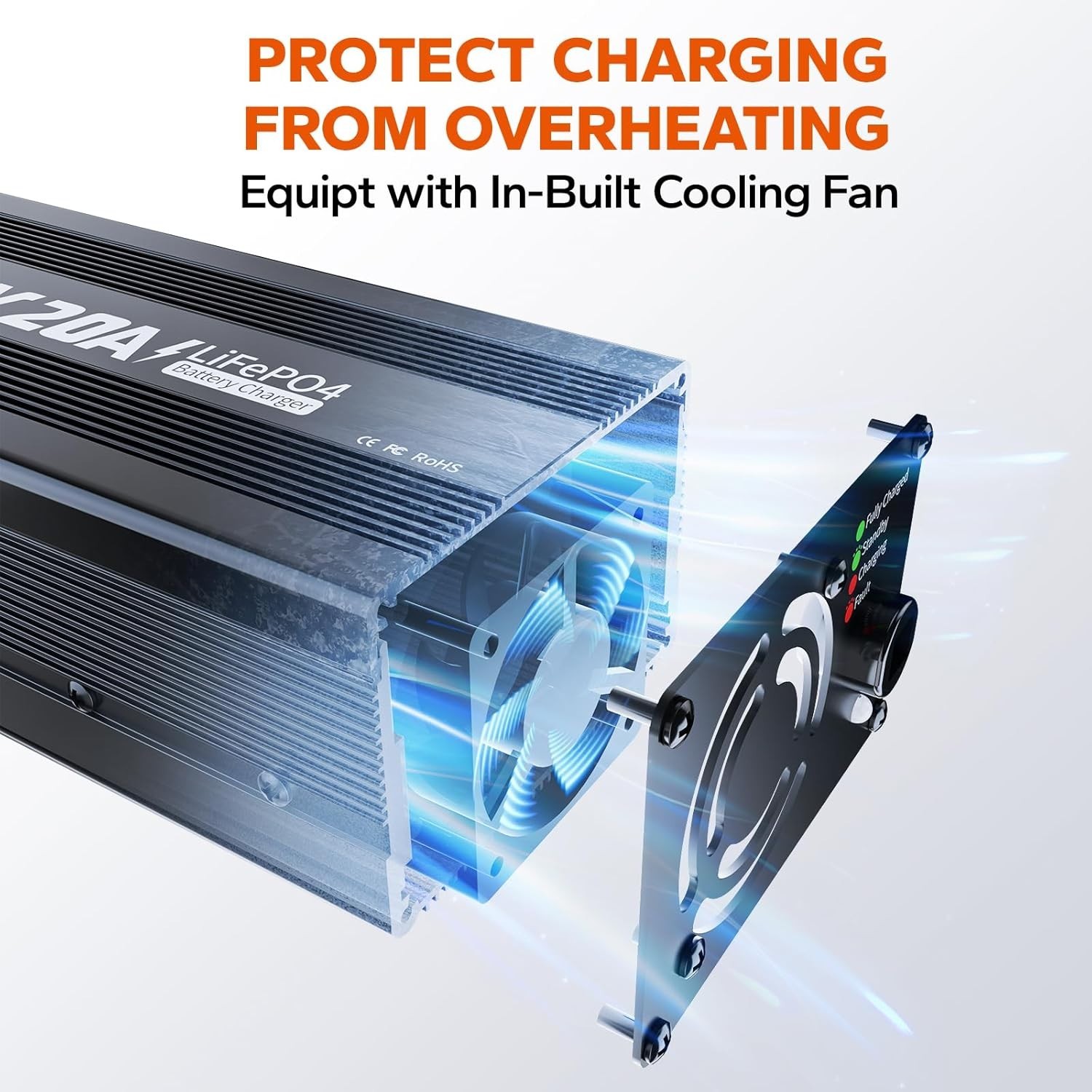 Fast 12V Lithium Battery Charger 20A Smart LiFePO4 RV Solar
