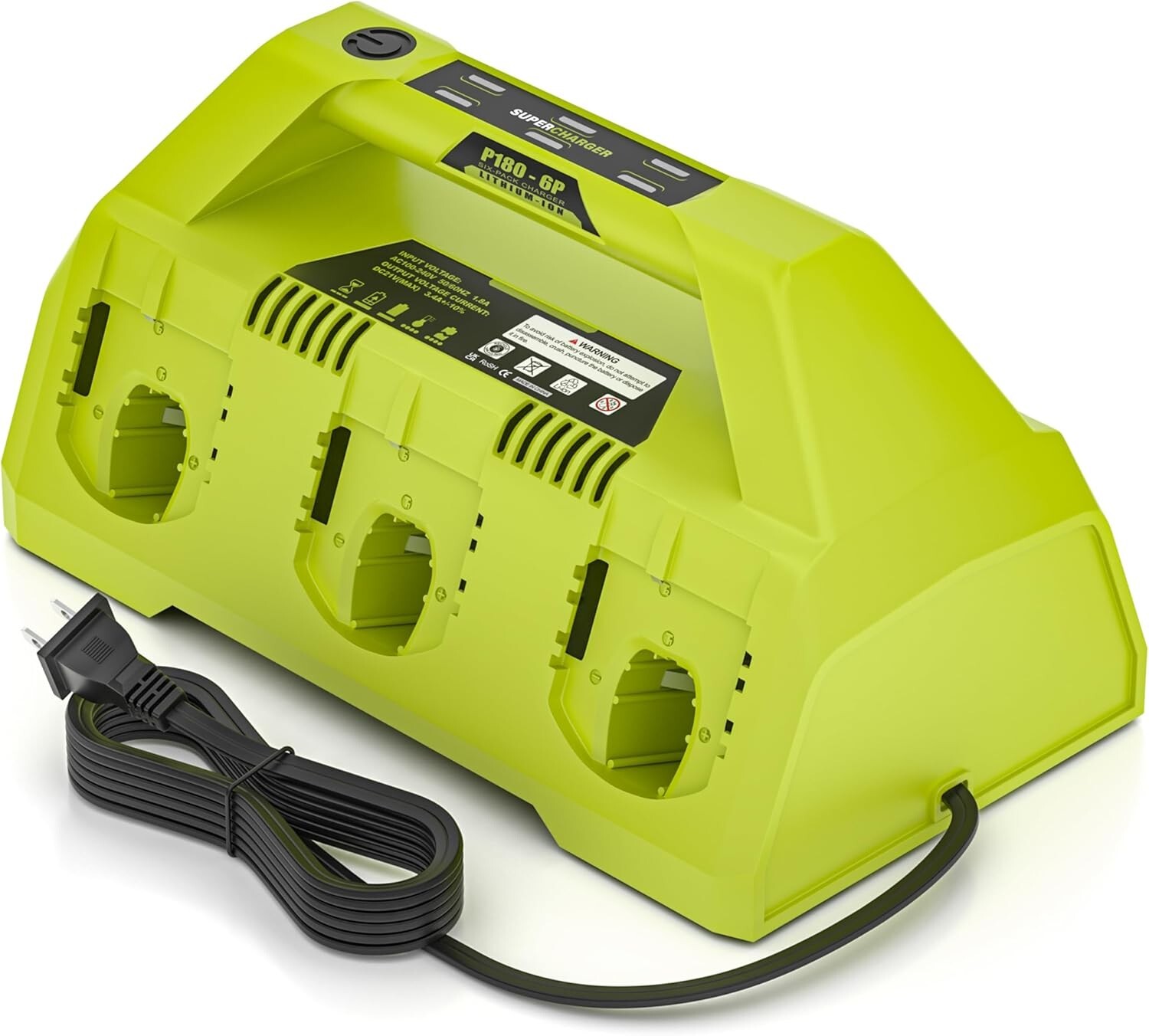 For Ryobi 18V Li-Ion Replacement Charger 6-Port P135/P117 w/Fast Charge & 6 LEDs