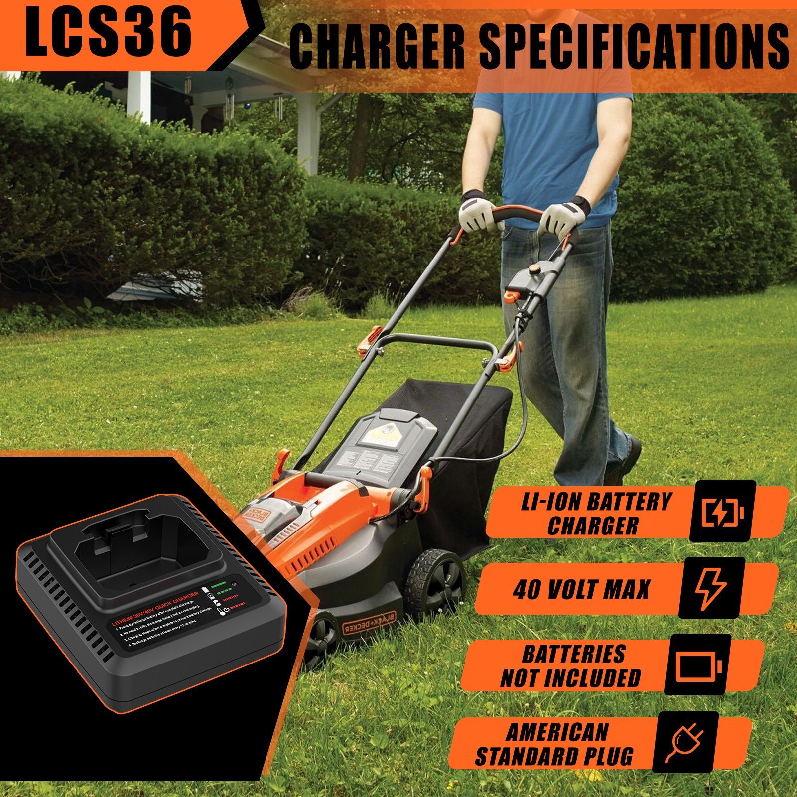 40V Battery Charger LCS40 for Black and Decker 40 Volt LCS36 LBX2040 LBXR36