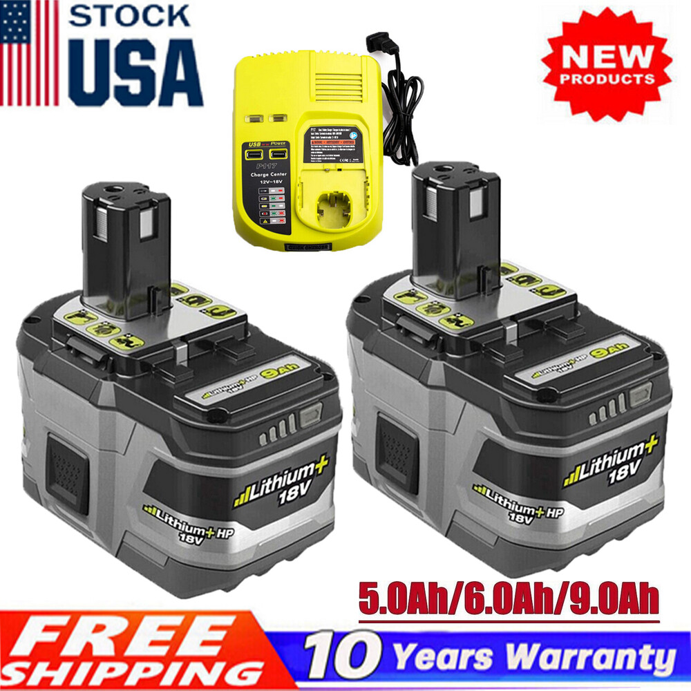For RYOBI 18V 5Ah 7Ah 9Ah P108 P109 High Capacity Li-ion Battery or P117 Charger