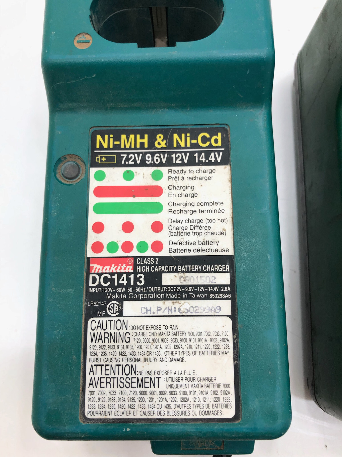 Lot (5) Makita Ni-MH Ni-Cd Battery Pod Charger 7.2v-14.4v Capacity DC1413 DC1411