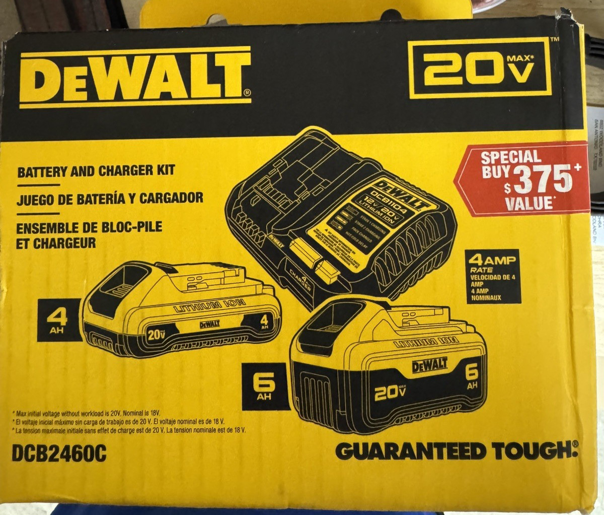DEWALT DCB2460C 20V Yellow Power Tool Battery and Charger Kit NEW
