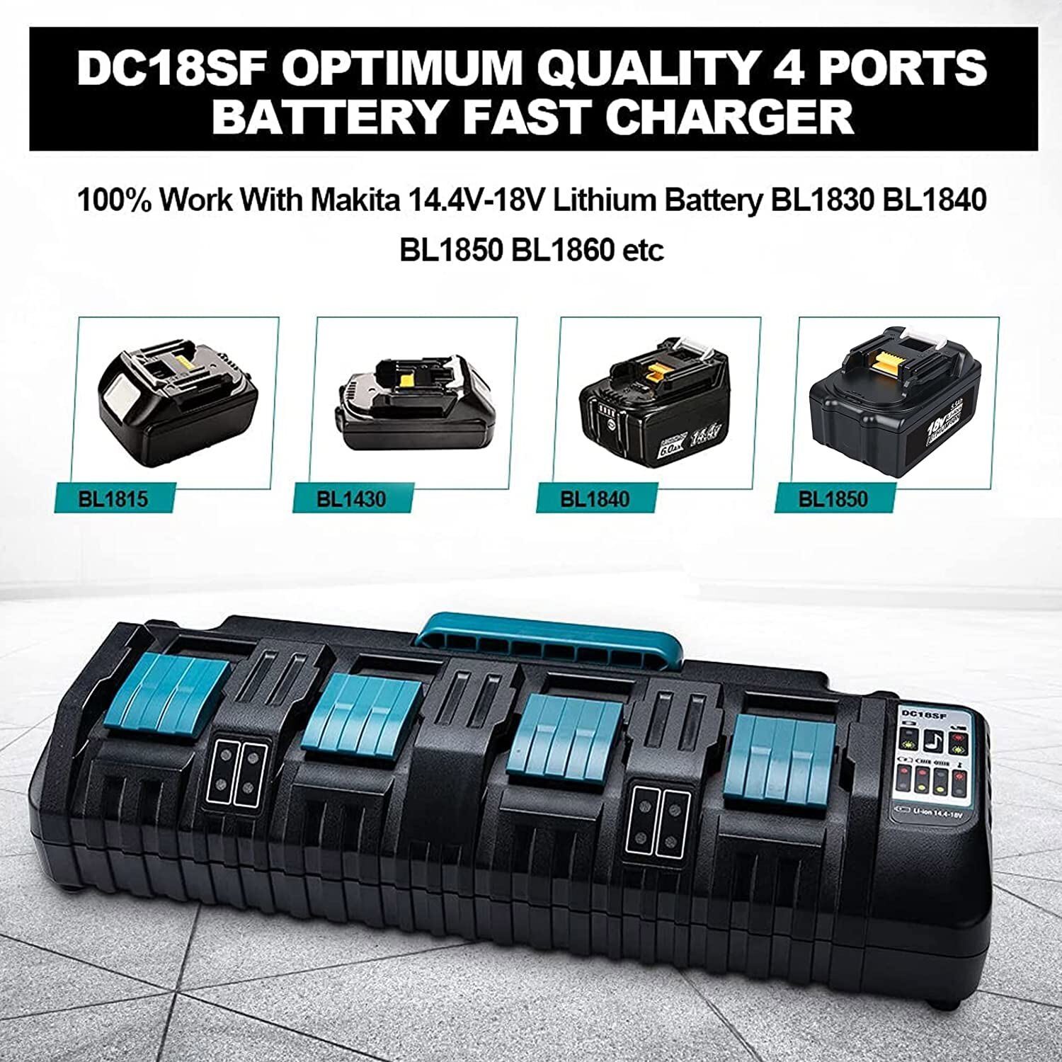 Charger for Makita DC18SF 14.4V-18Volt LXT Lithium-Ion 4-Port BL1830 BL1860 1840