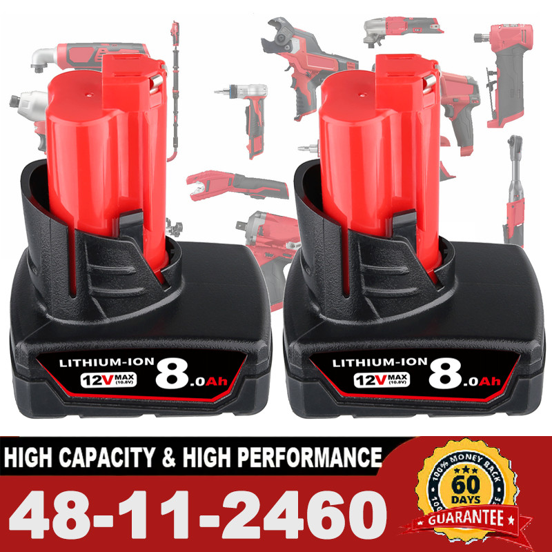 2Pack For Milwaukee 48-11-2460 M12 12V LITHIUM 8.0Ah Extended Capacity Battery