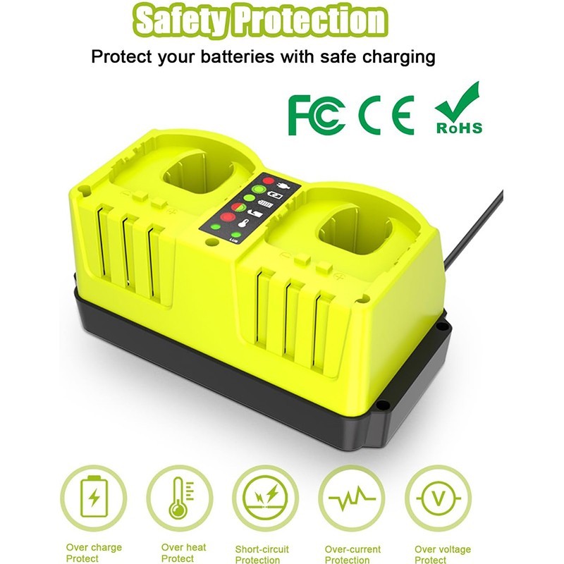 Dual-Port Simultaneous Battery Charger for Ryobi ONE+ 18 Volt Battery P103 P105