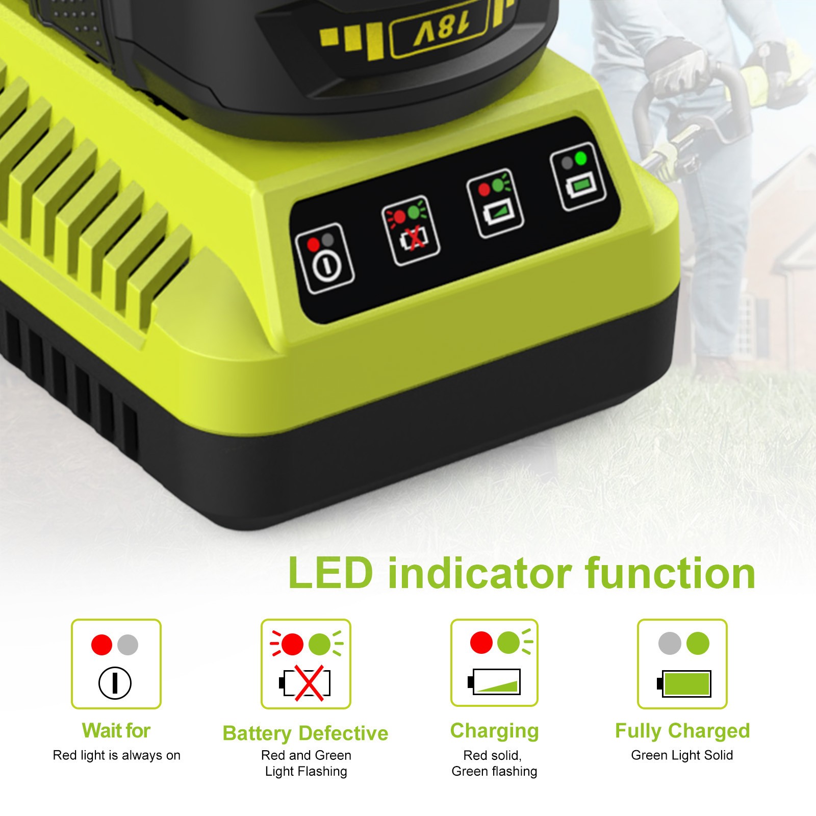 18V Fast Charger for Ryobi One Plus Battery Lithium Ni-Cad P117 P107 P108 P102