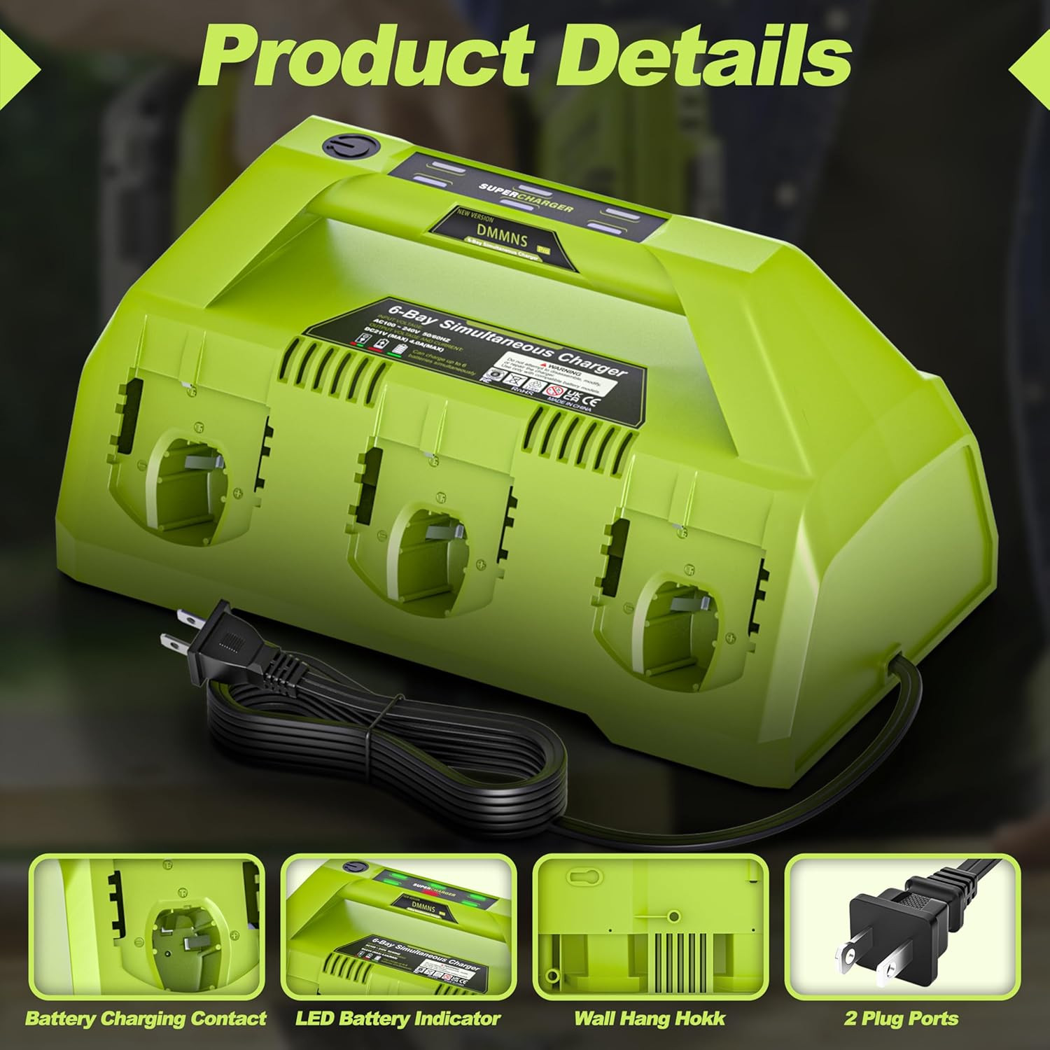 6-Port Rapid Charger Station for Ryobi 18V ONE+ Battery Systems