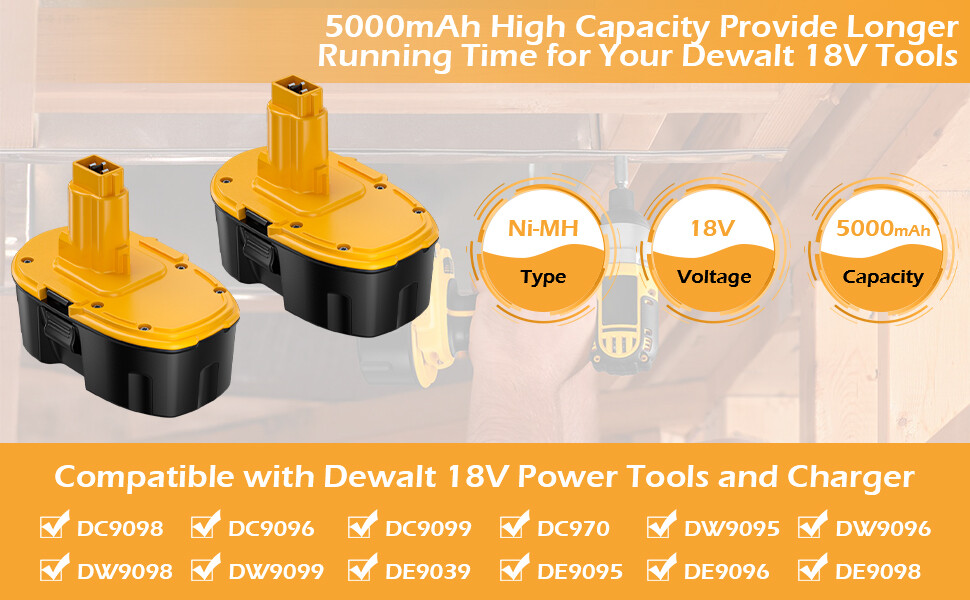 18V For Dewalt 18 VOLT XRP Ni-MH 5.0Ah/6.0Ah Battery DC9099 DC9096 DC9098 NEW