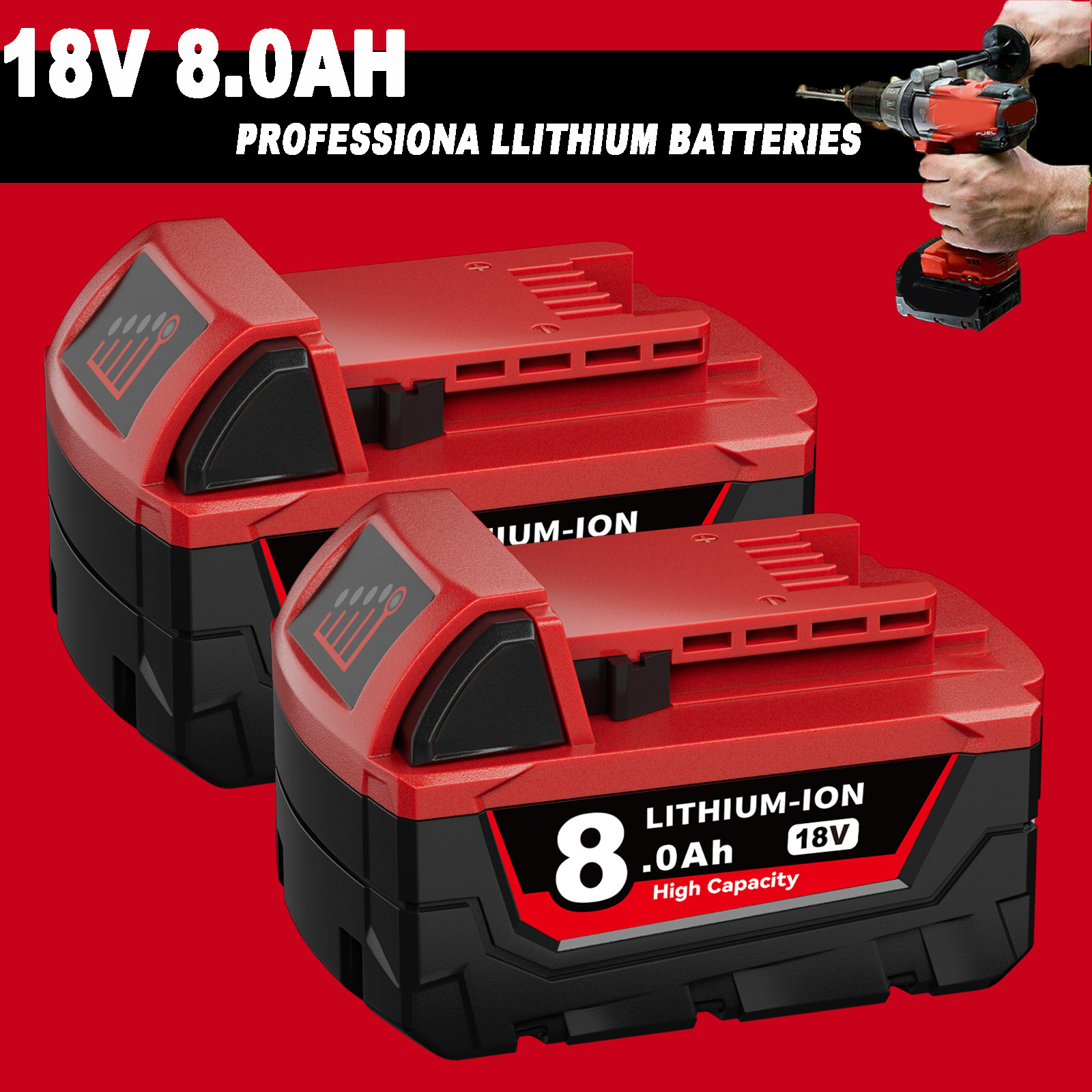 (2) NEW IN PACK For Milwaukee M18 48-11-1880 8.0 AH Batteries 18V XC High Output