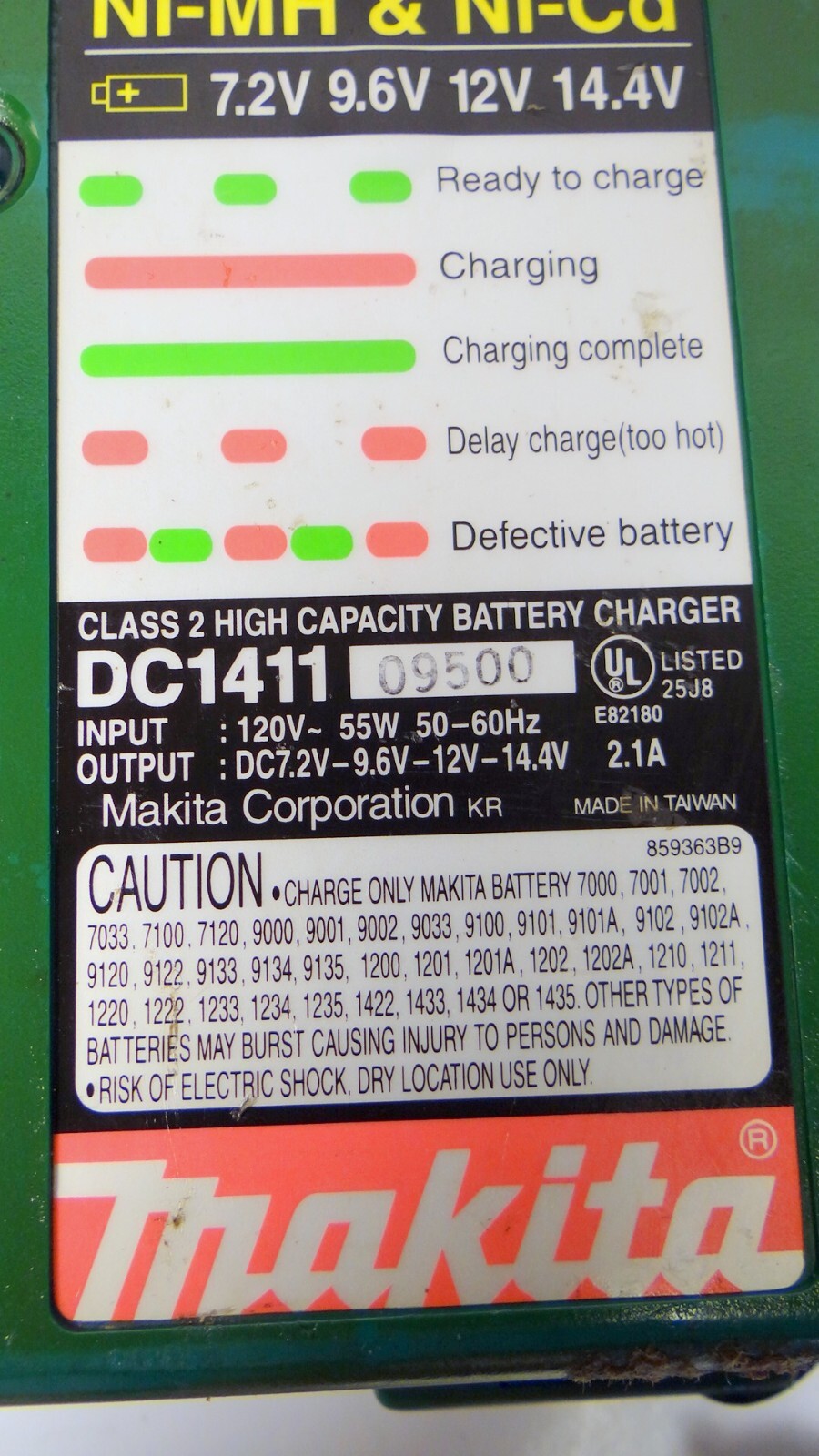 OEM Makita DC1411 Mult-VoltageBattery Charger From 7.2 9.6 12, up to 14.4 Volt