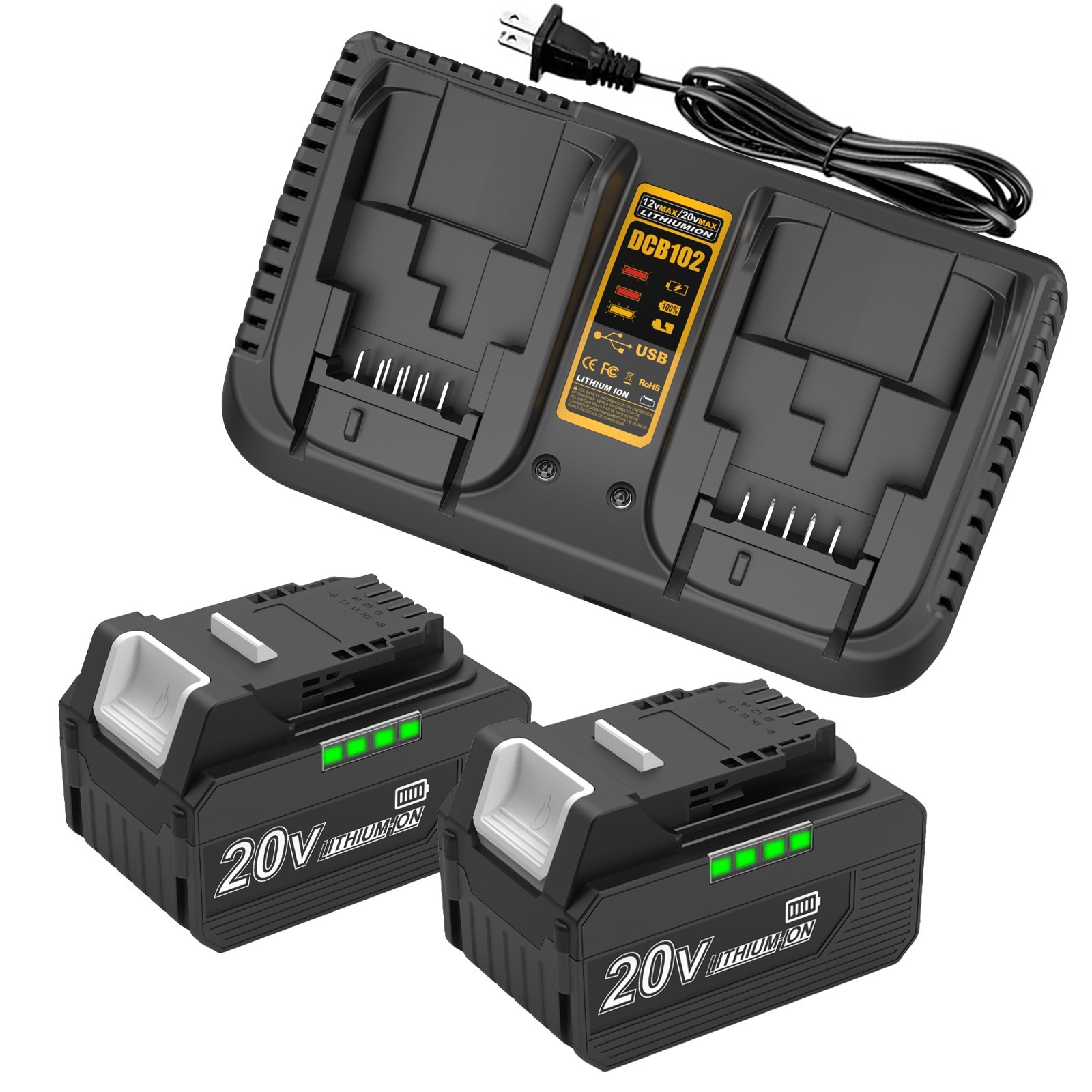 2x 6.5Ah 20V Battery for Dewalt MAX DCB206 DCB205 DCB204 Cordless Dual Charger