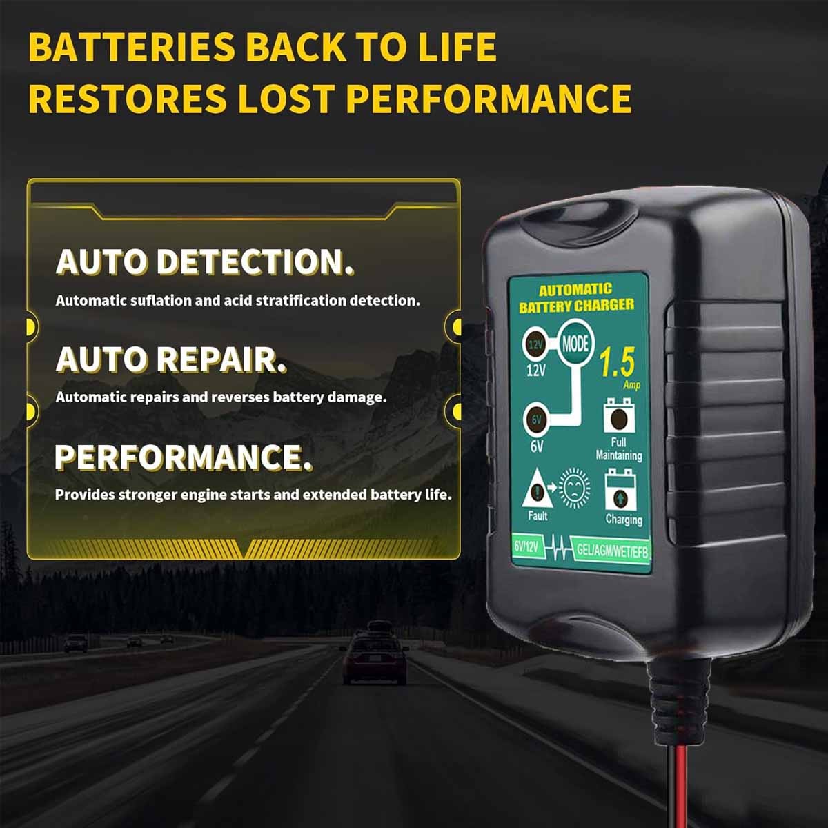 12V 1.5A Automatic Smart Battery Charger Maintainer for Car Truck Boat Motorcycl