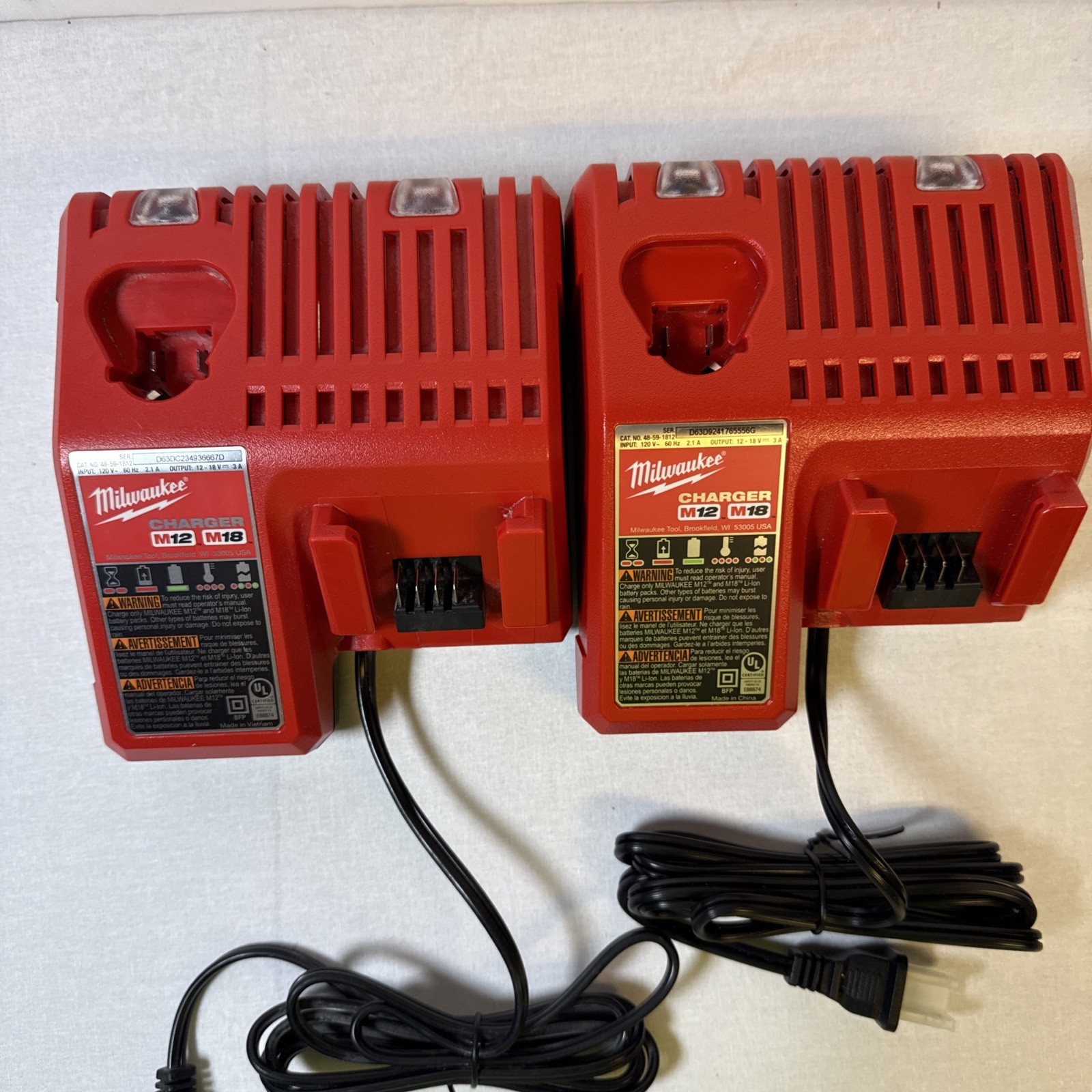 Milwaukee Battery Charger LOT OF 2 48-59-1812 M12 & M18 18V Genuine Milwauke-NEW