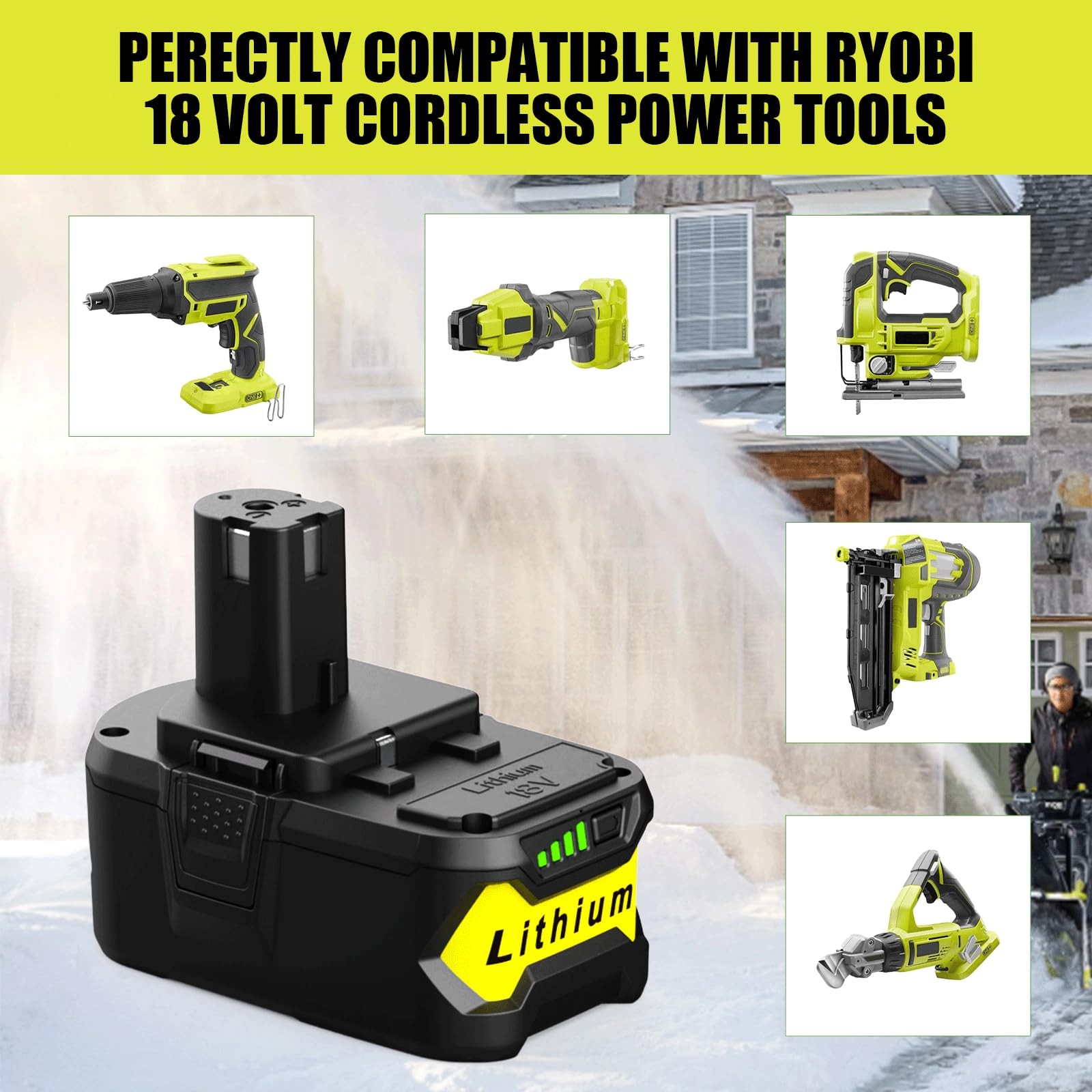 2Pack Replacement for Ryobi 18V Battery P108 P104 P105 P102 P103 P122 yellow