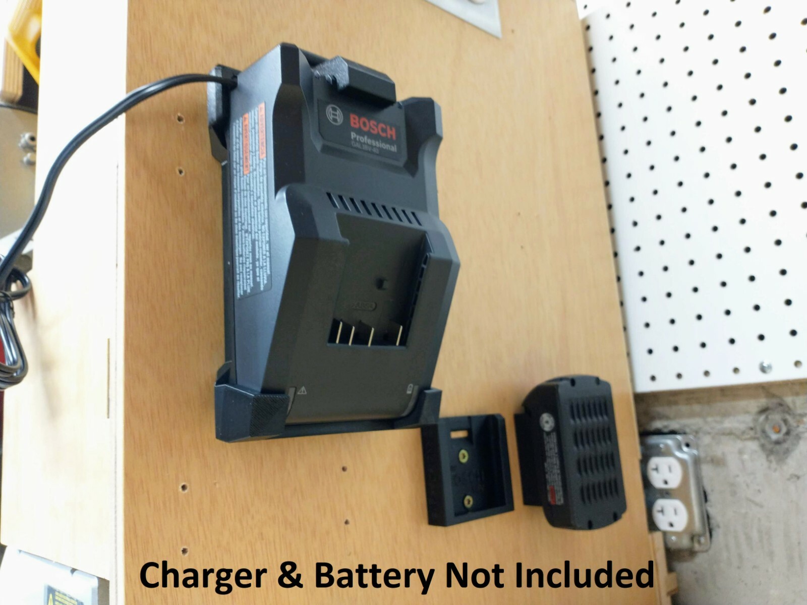 Wall Mount for Bosch GAL 18V-40 Charger with Optional 18V Battery Mounts
