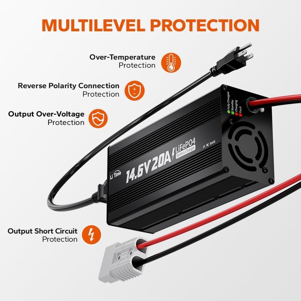 Fast 12V Lithium Battery Charger 20A Smart LiFePO4 RV Solar