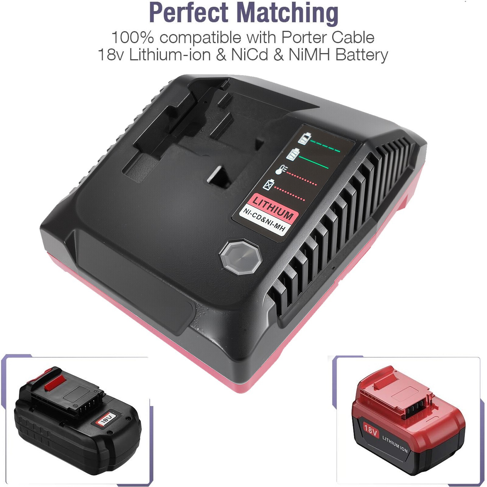 For Porter Cable 18V Lithium-Ion & NiCad NiMh Battery Charger PCXMVC PCMVC PC18B