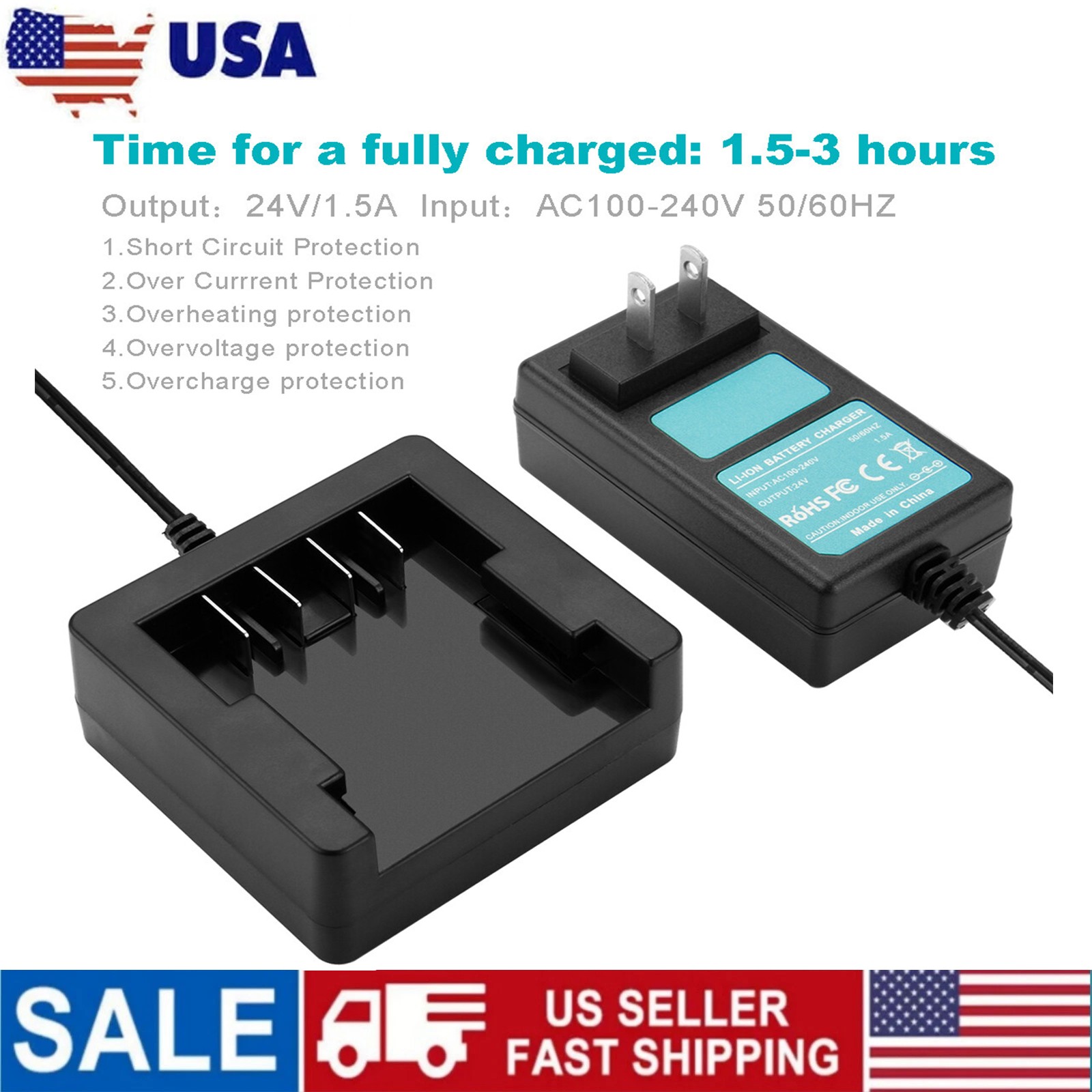 G-24 24V US Plug Lithium Charger Fit For GreenWorks 29842 29852 29322 Battery