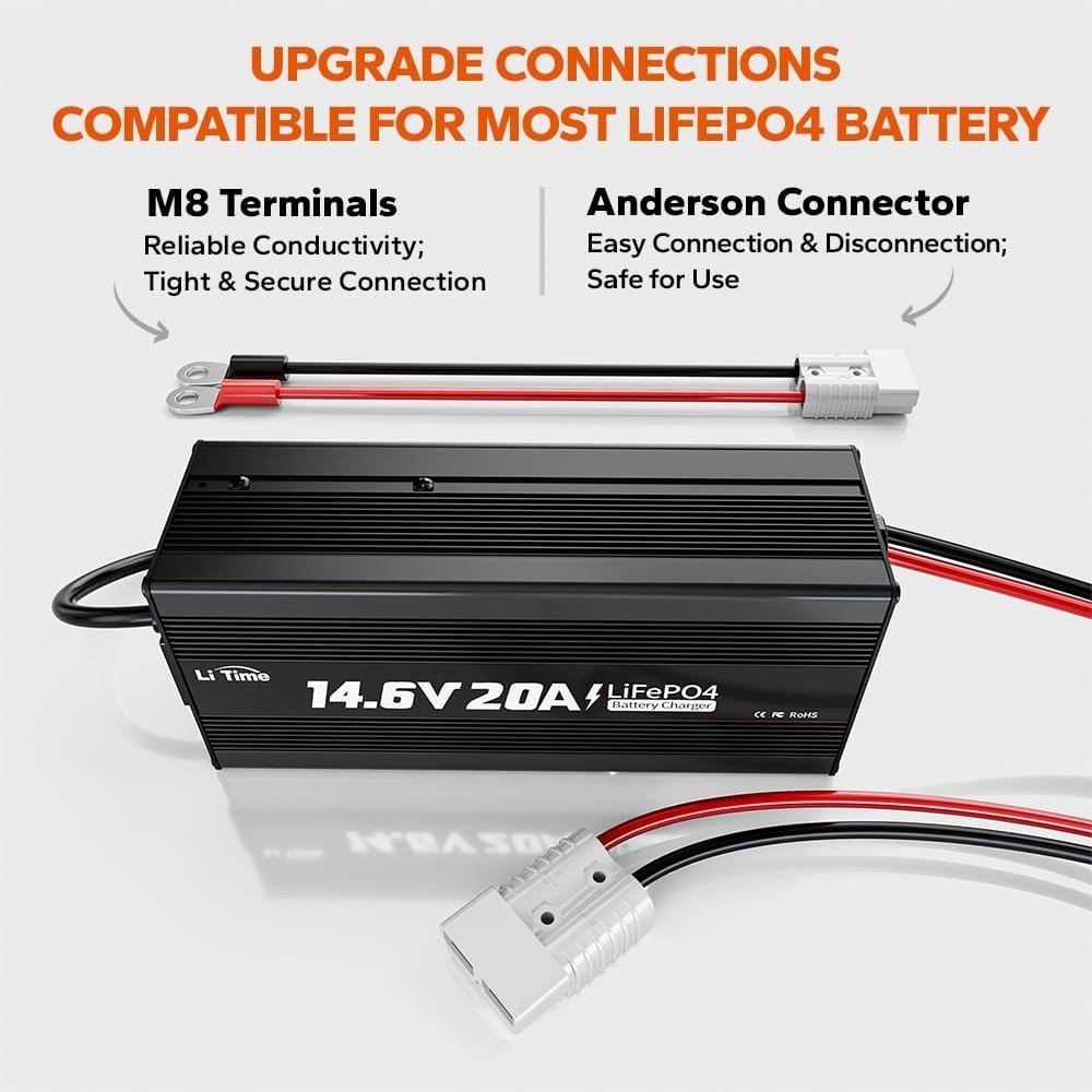 Fast 12V Lithium Battery Charger 20A Smart LiFePO4 RV Solar