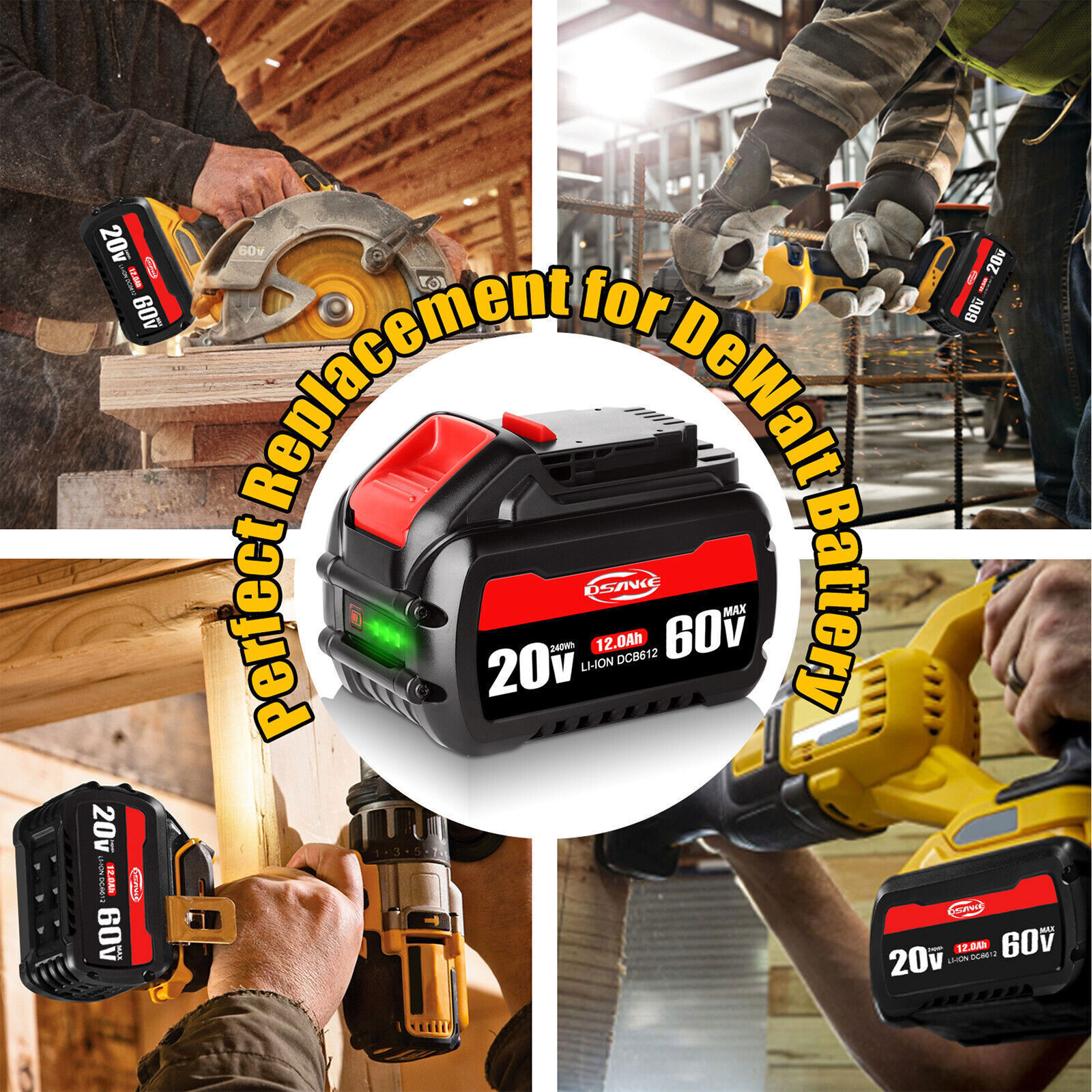 12.0Ah For DEWALT DCB609 20V/60V MAX FLEXVOLT Lithium-Ion Battery DCB612 DCB606